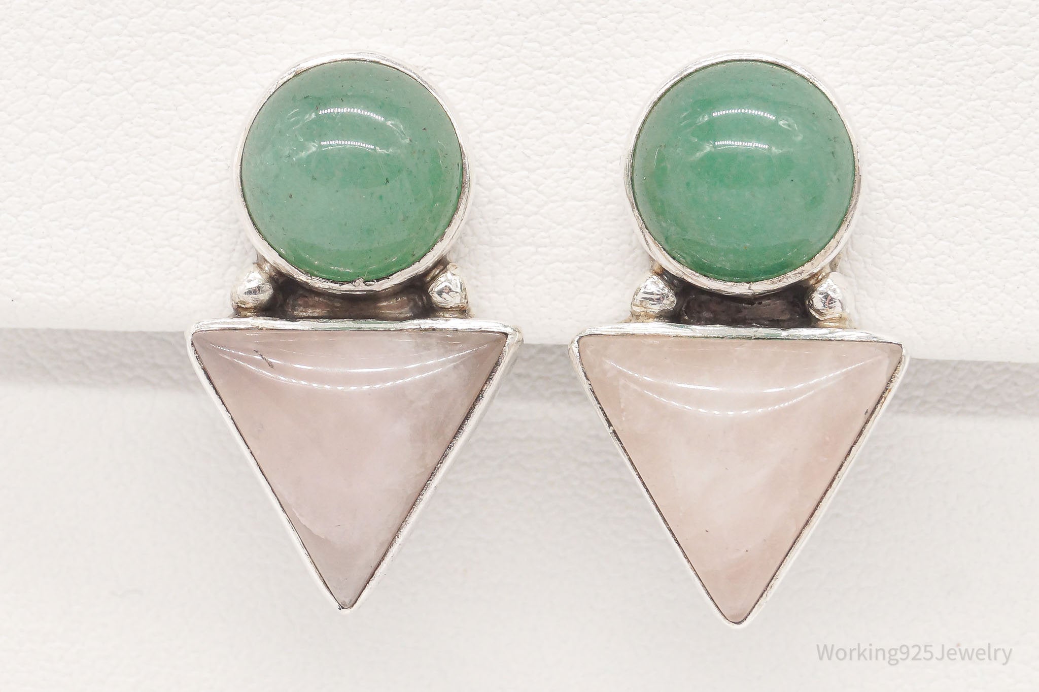 Vintage Designer Carol Felley Rose Quartz Aventurine Sterling Silver Earrings