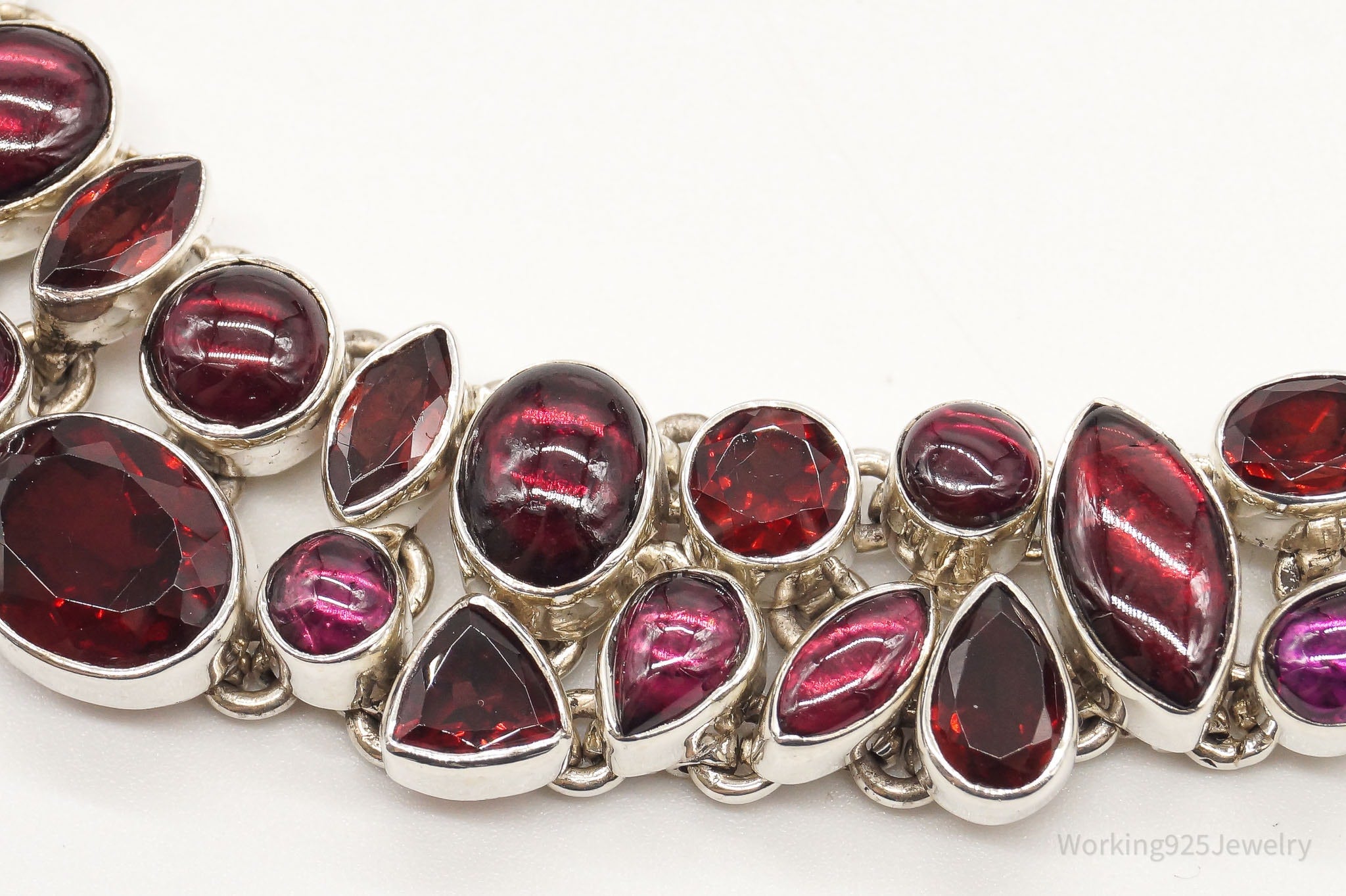 Brilliant Vintage Garnet Sterling Silver Bib Necklace