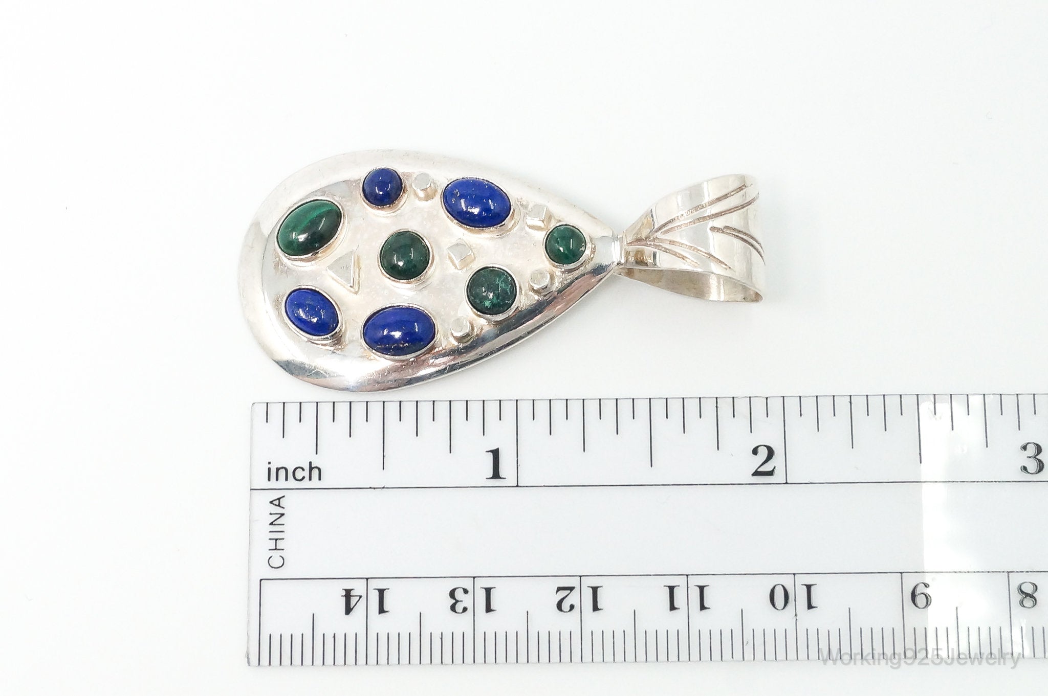 Large Desert Rose Trading Lapis Lazuli Malachite Sterling Silver Pendant