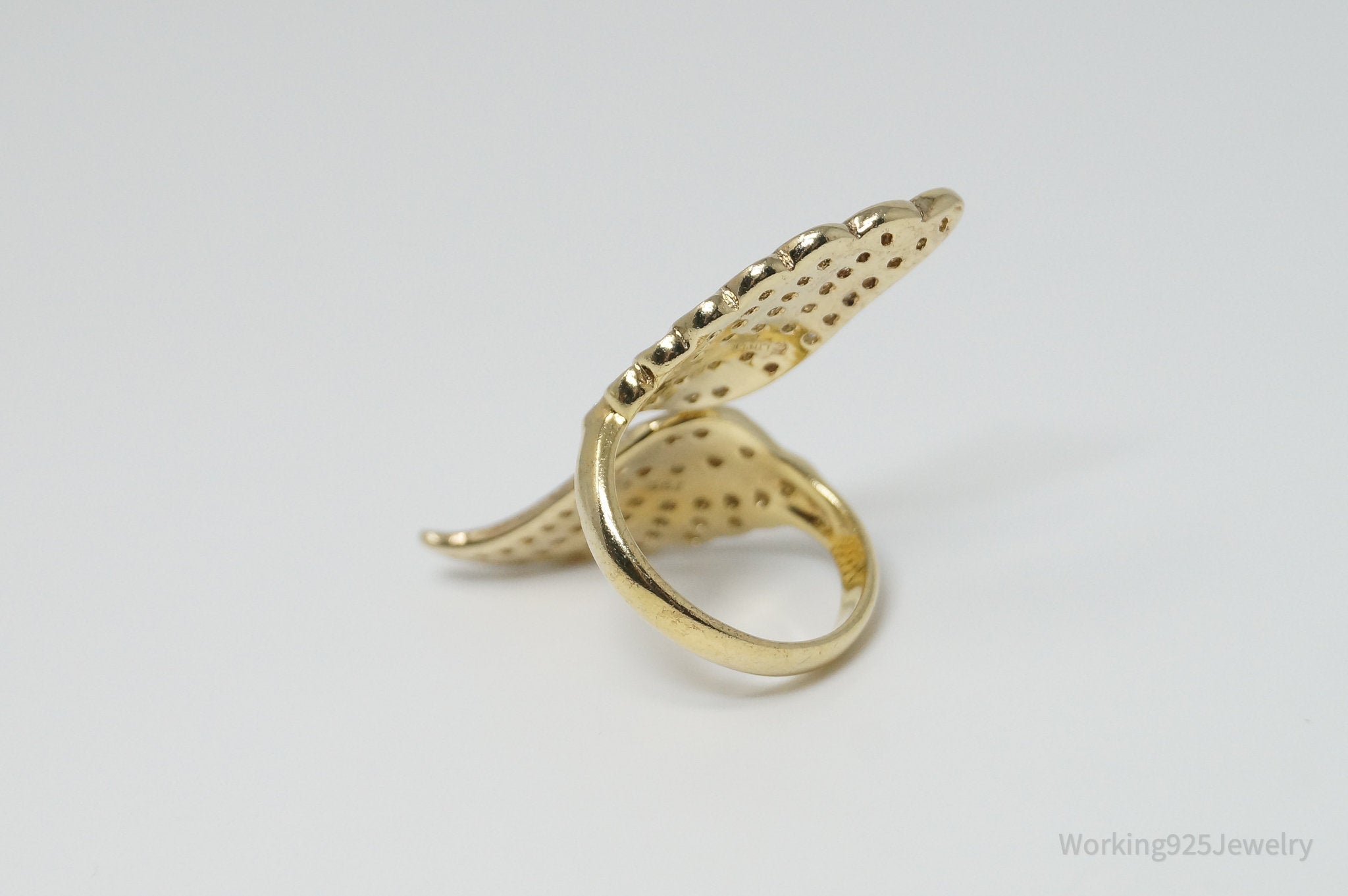 Vintage Designer GSJ CZ Gold Vermeil Wings Sterling Silver Ring - Sz 6.5