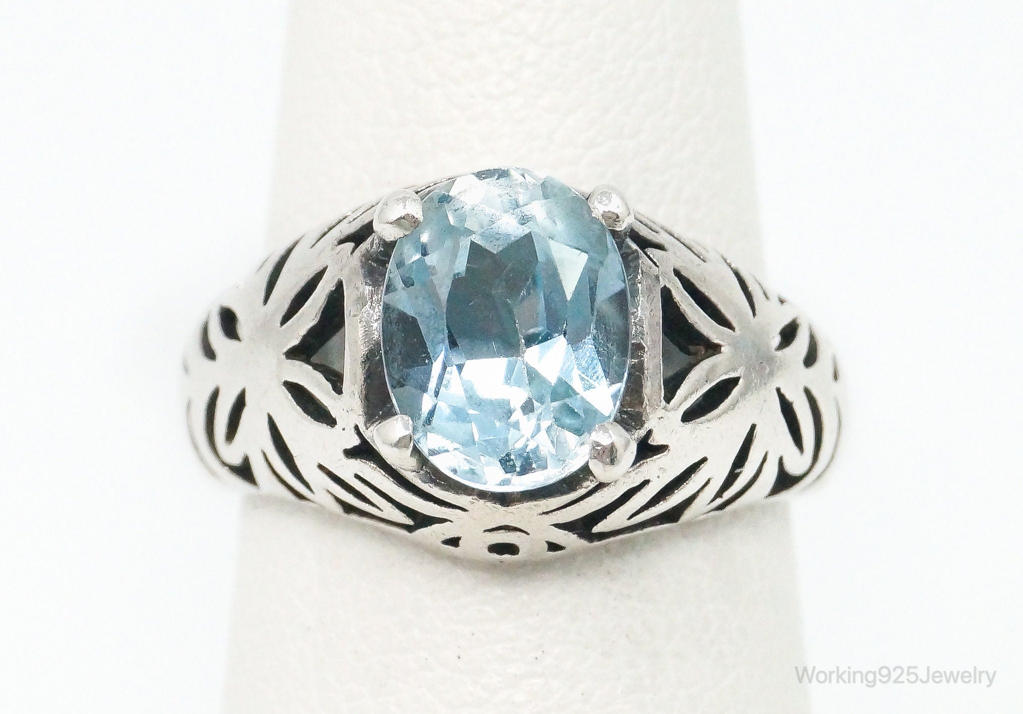 Vintage Blue Topaz Sterling Silver Ring - Size 5.5