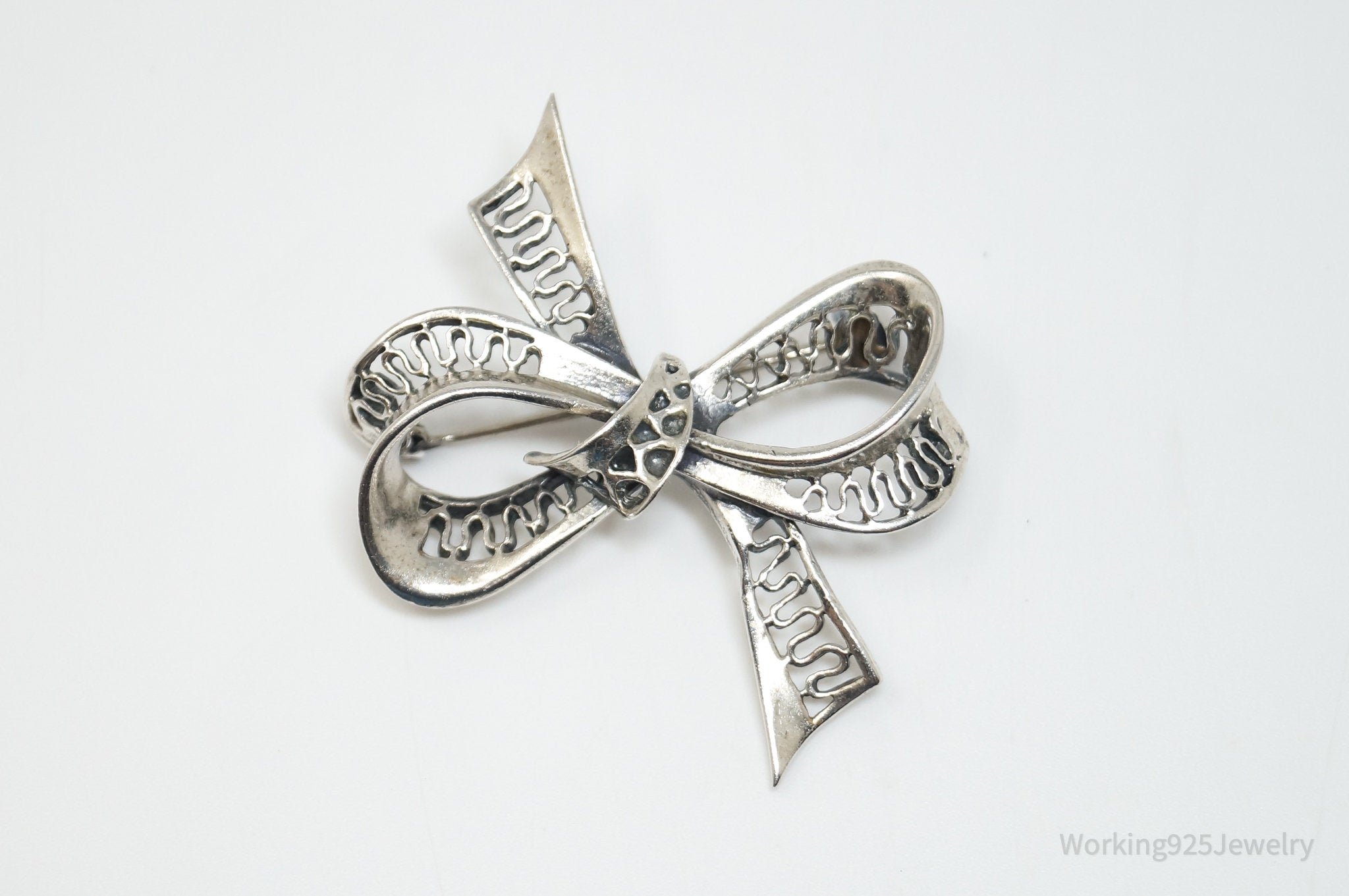 Vintage Designer Danecraft Large Bow Sterling Silver Pin Brooch