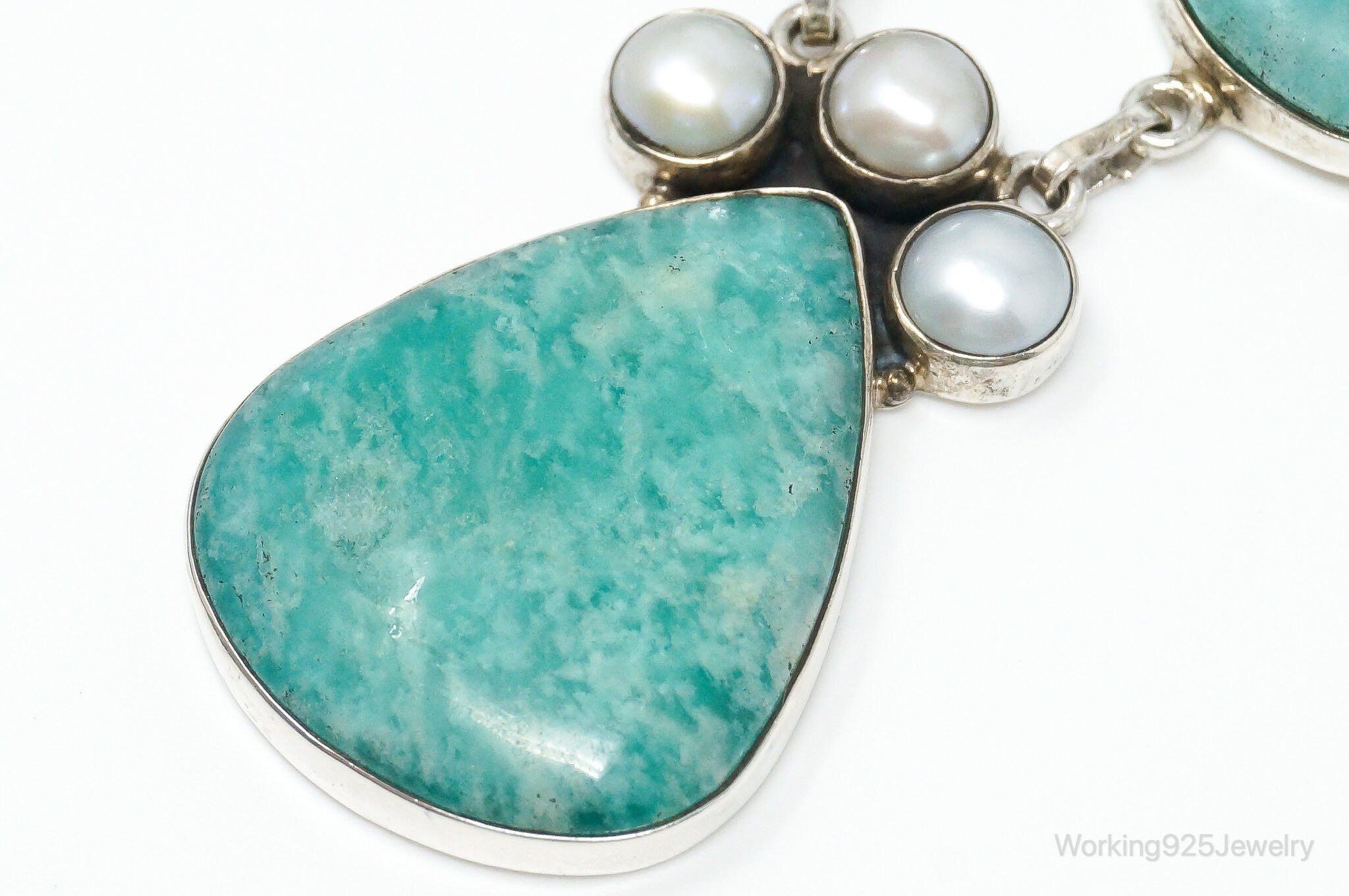 Vintage Amazonite Pearl Sterling Silver Necklace