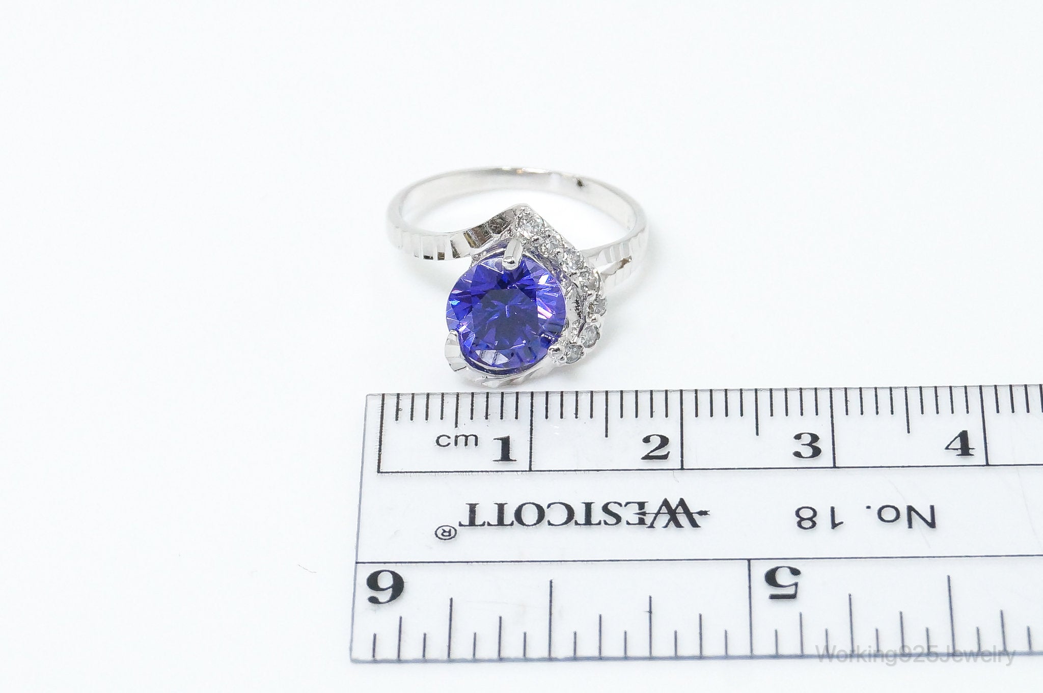 Vintage Blue Purple Cubic Zirconia Sterling Silver Ring - Sz 5.5