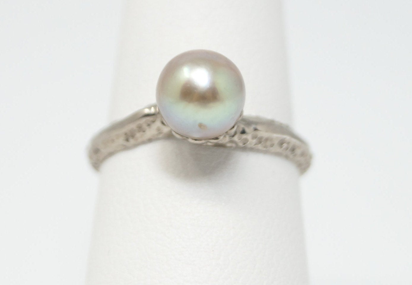 Antique Victorian Faux Pearl Silver Coated Ring - Sz 6.5