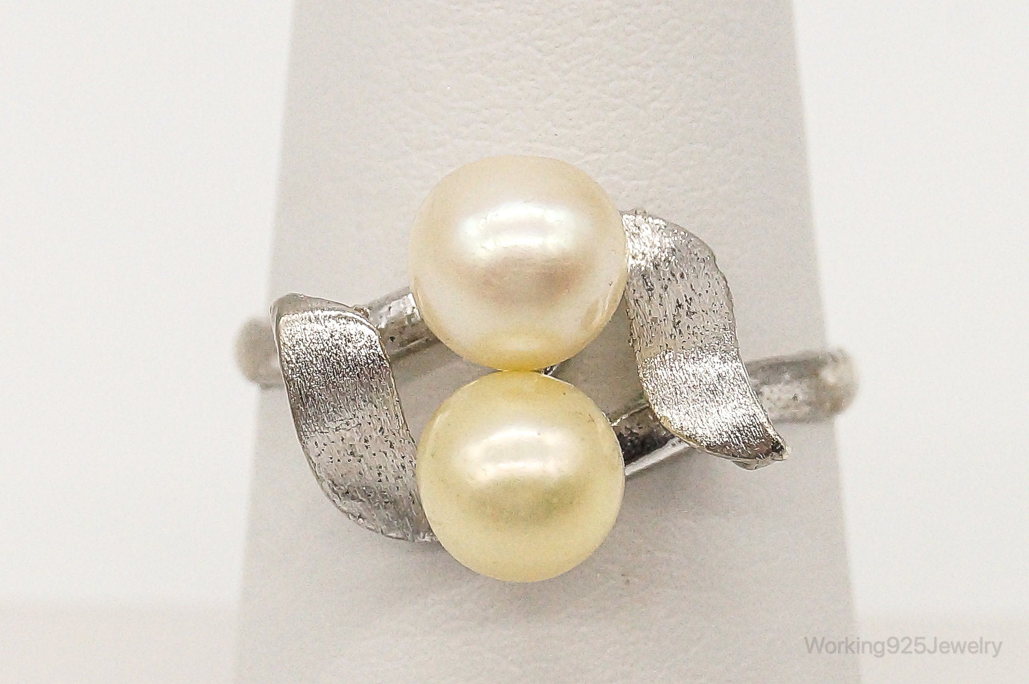 Antique Faux Pearl Sterling Silver Ring - Size 7