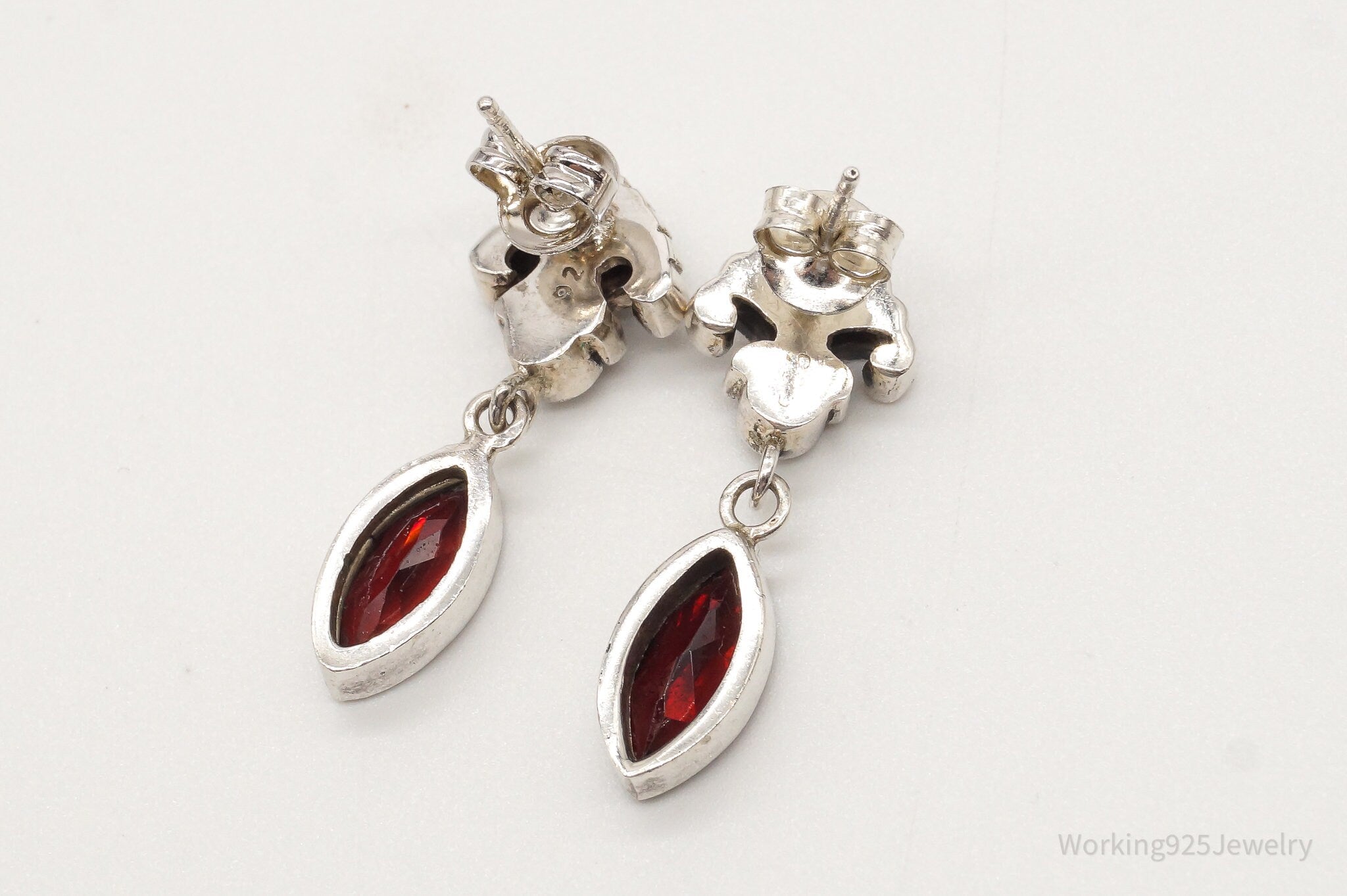 Vintage Garnet Art Deco Sterling Silver Earrings