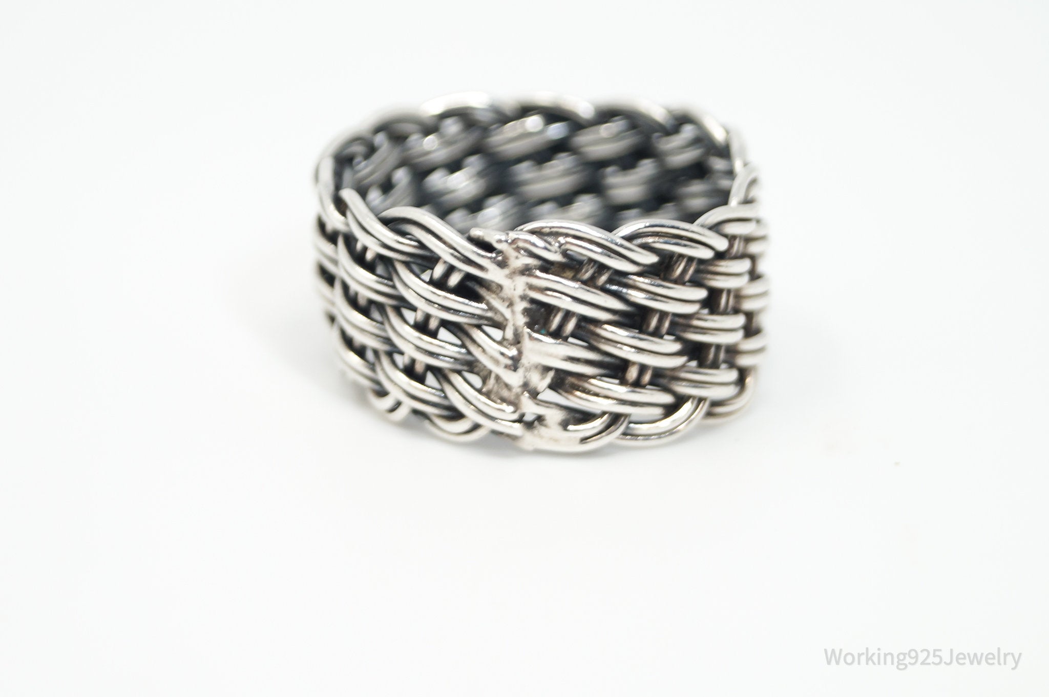 Vintage Designer Modern Weave Braid Sterling Silver Band Ring - Size 12