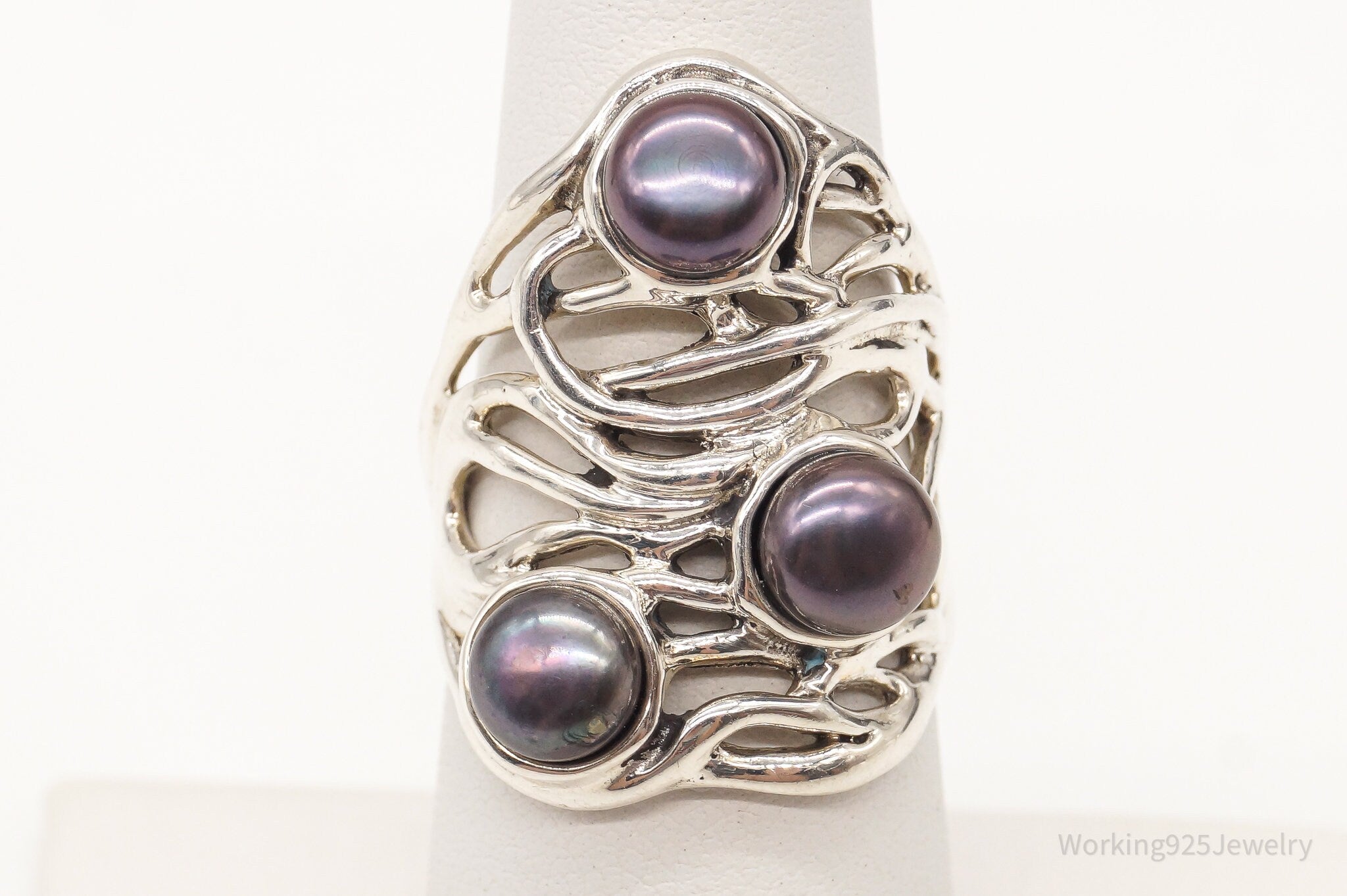 Vintage Designer Heng Ngai Pearl Sterling Silver Ring - Size 6