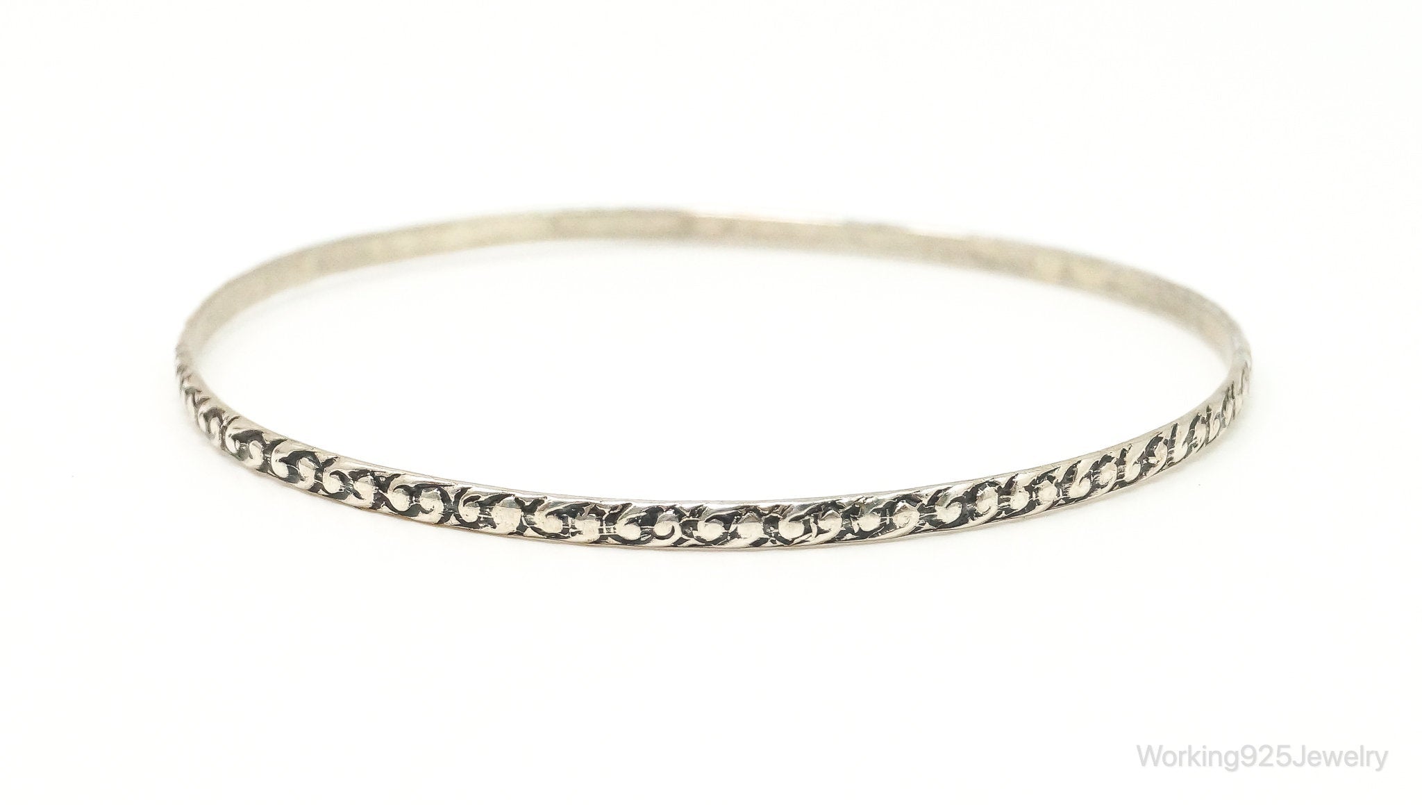 Antique BEAU Bandana Style Print Sterling Silver Bangle Bracelet