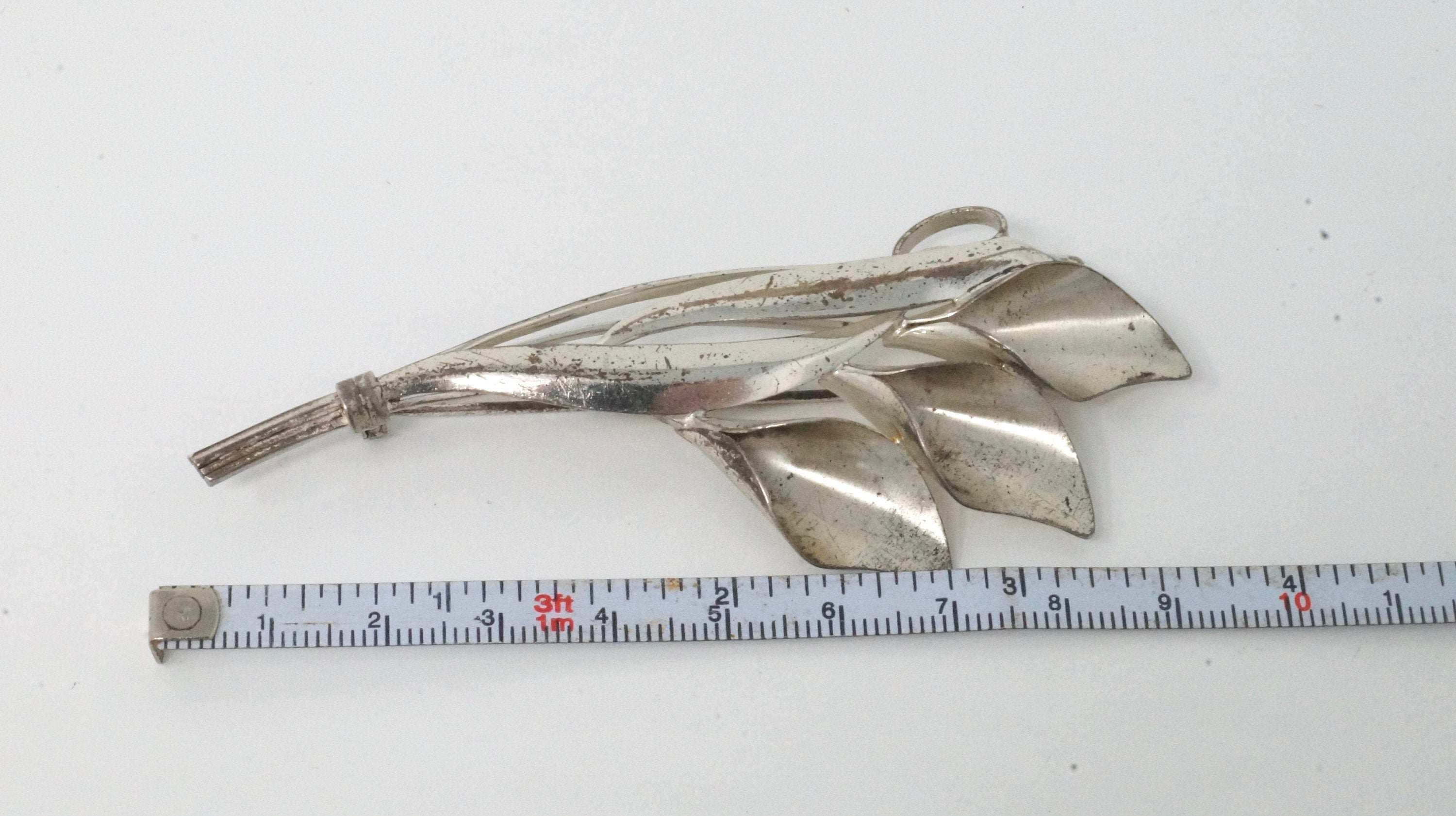 Vintage Designer TRUART Calla Lily Sterling Silver Pin Brooch - 695524174