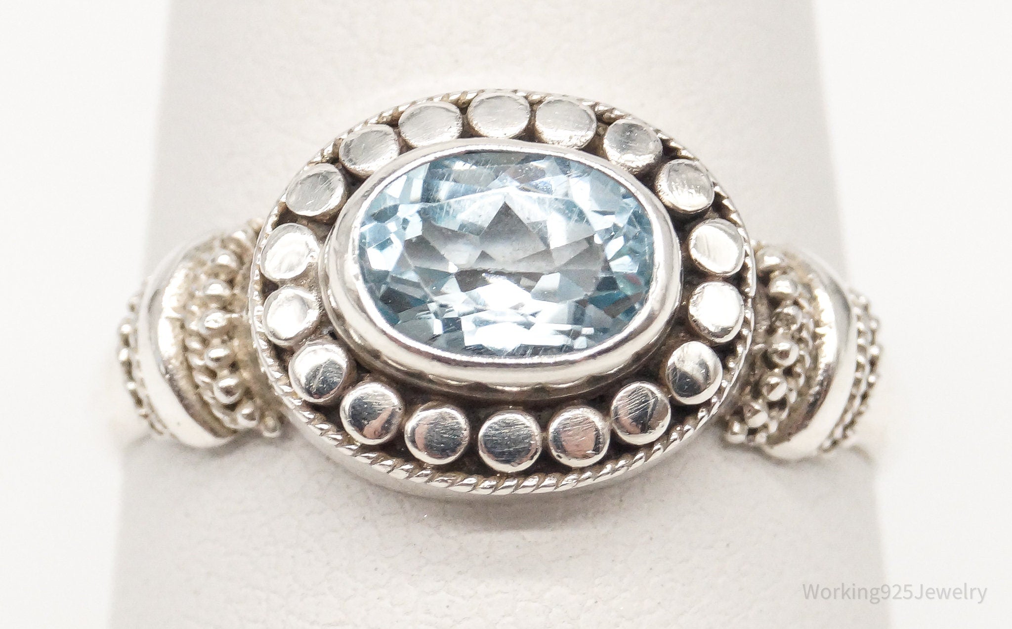 Vintage ATI Blue Topaz Sterling Silver Ring - Size 7.75