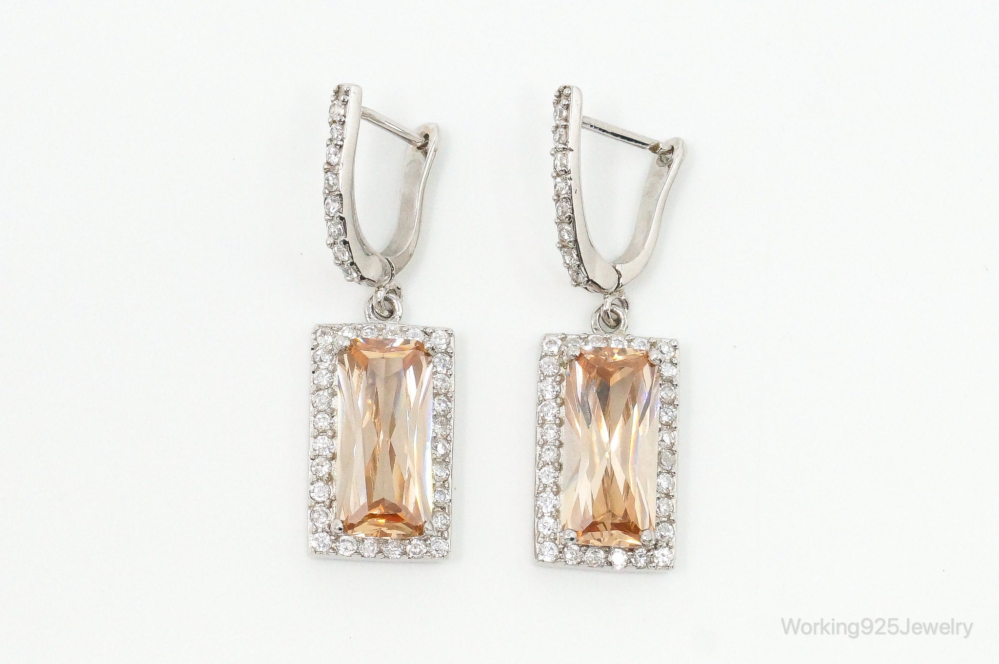 Large Citrine Cubic Zirconia Sterling Silver Earrings