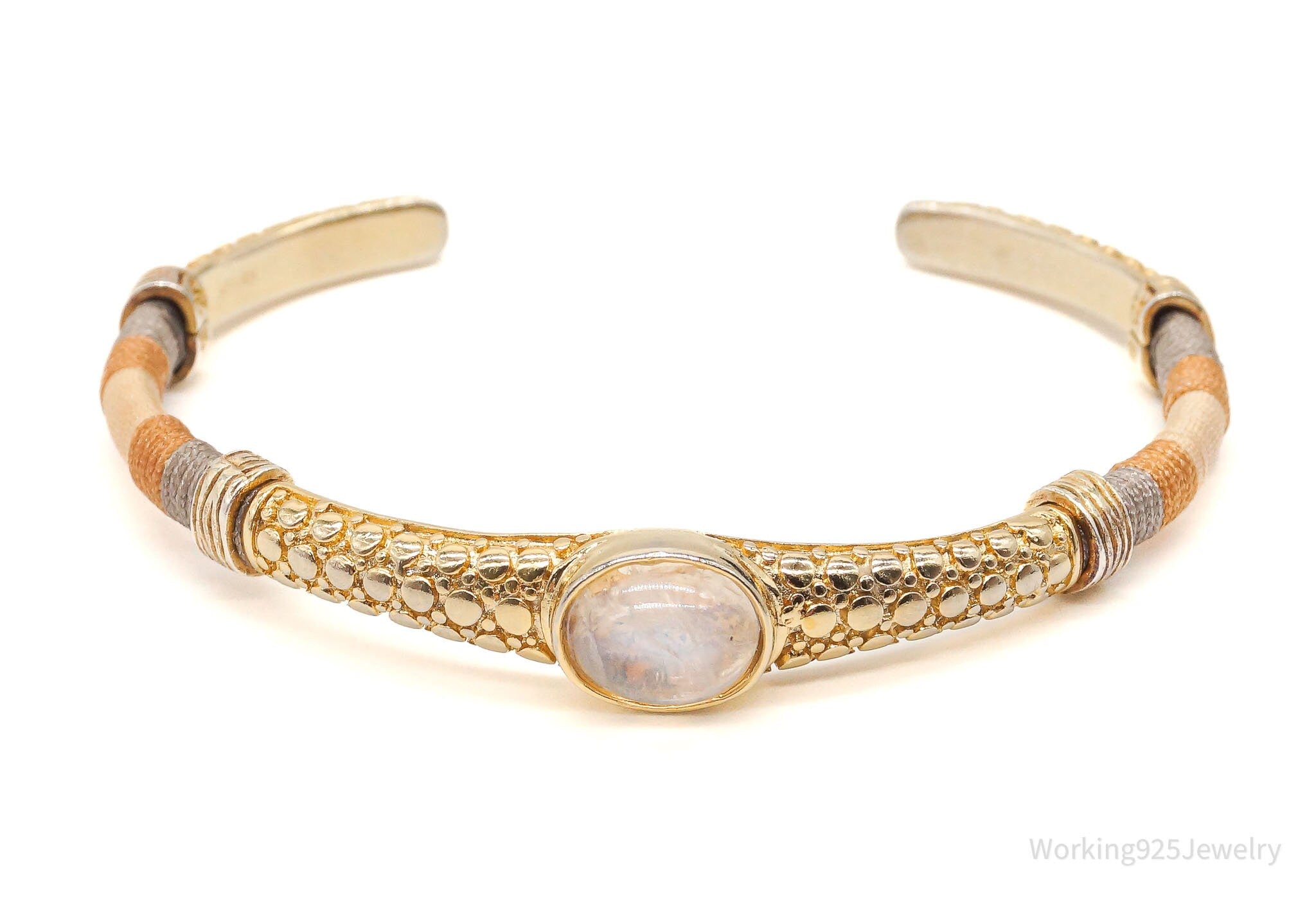 Vintage Designer Moonstone Gold Vermeil Sterling Silver Cuff Bracelet