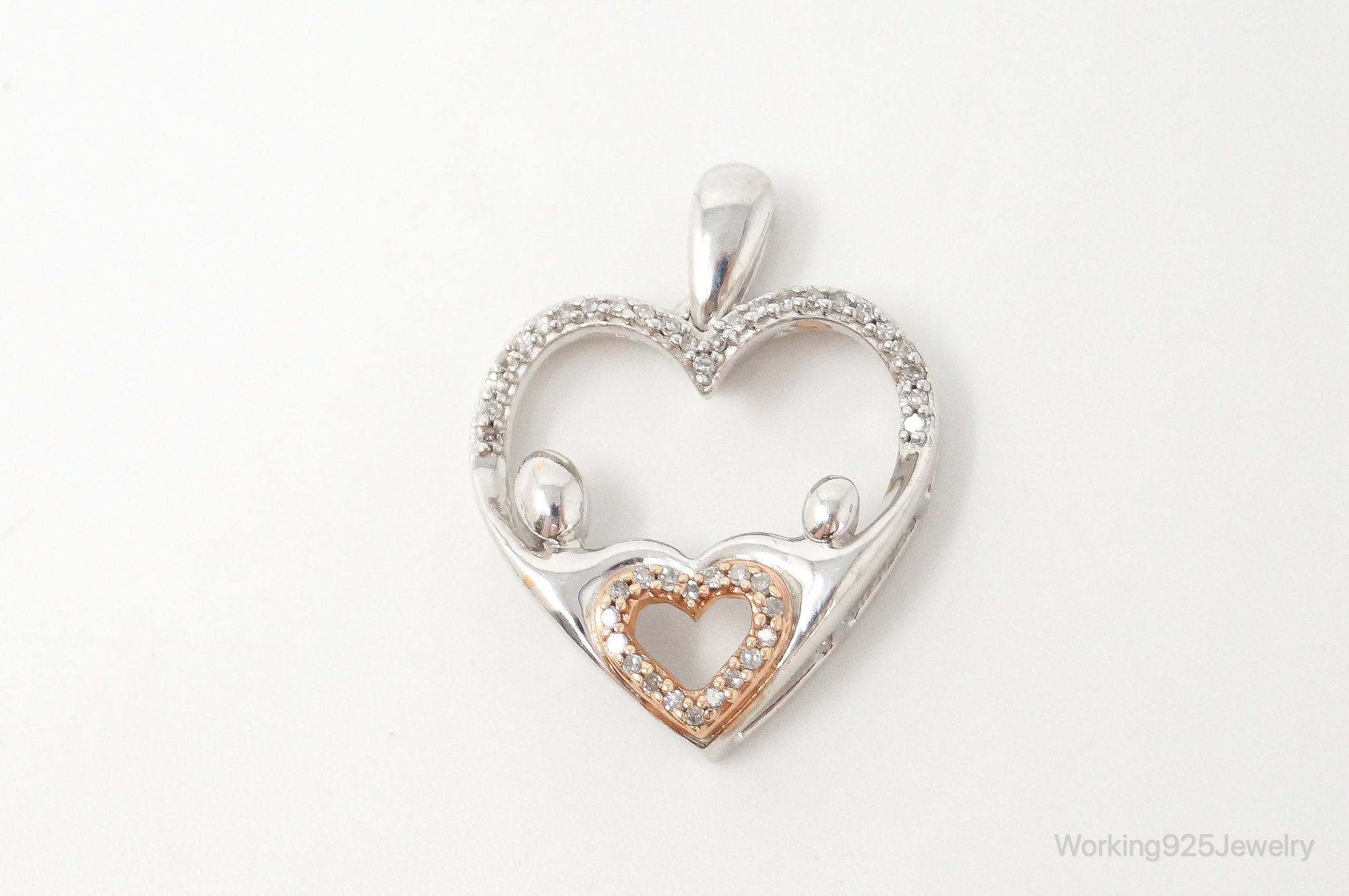 Cubic Zirconia Rose Gold Vermeil Sterling Silver Heart Necklace Pendant