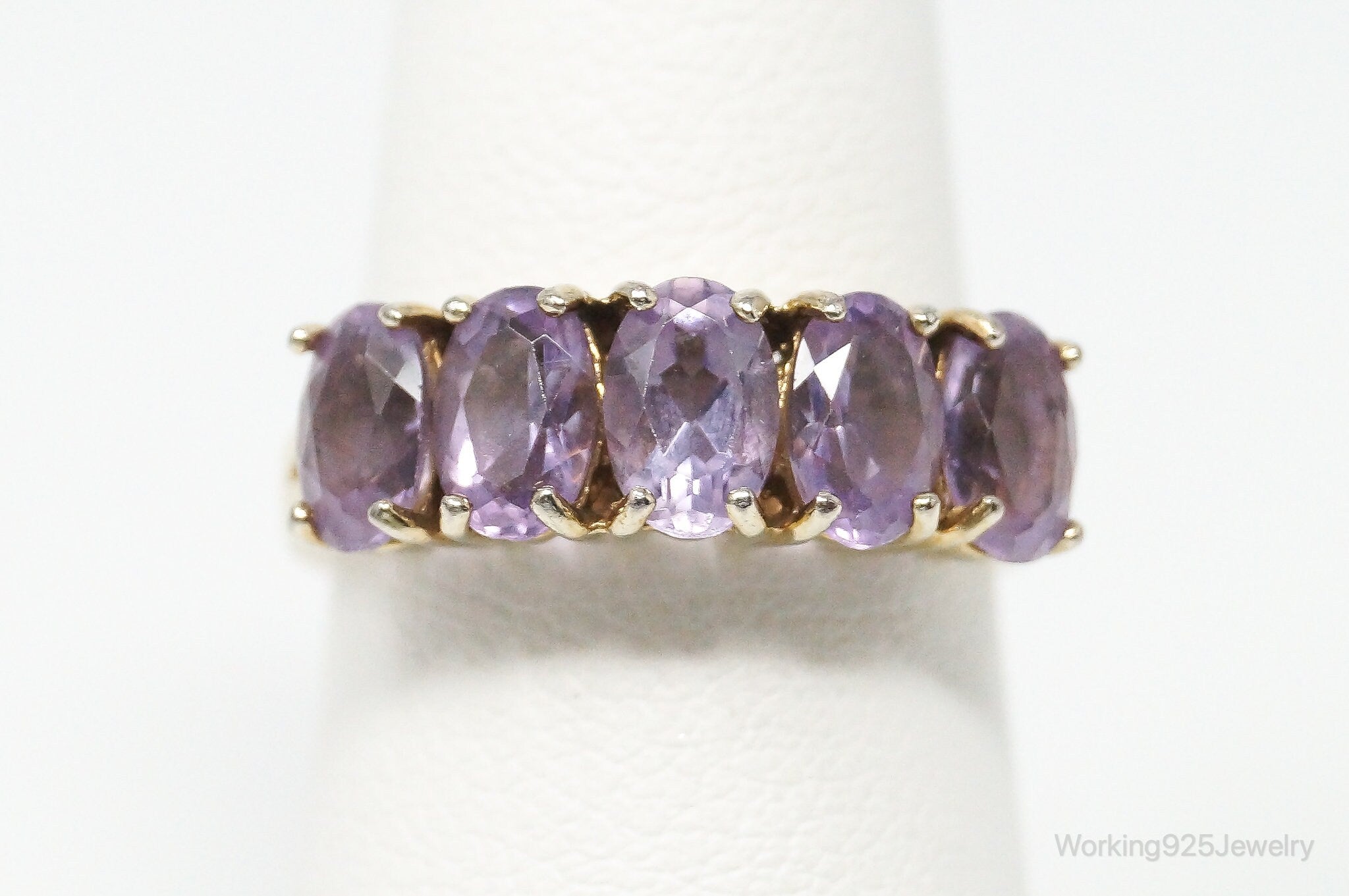 Vintage Amethyst Gold Vermeil Sterling Silver Ring - Size 6