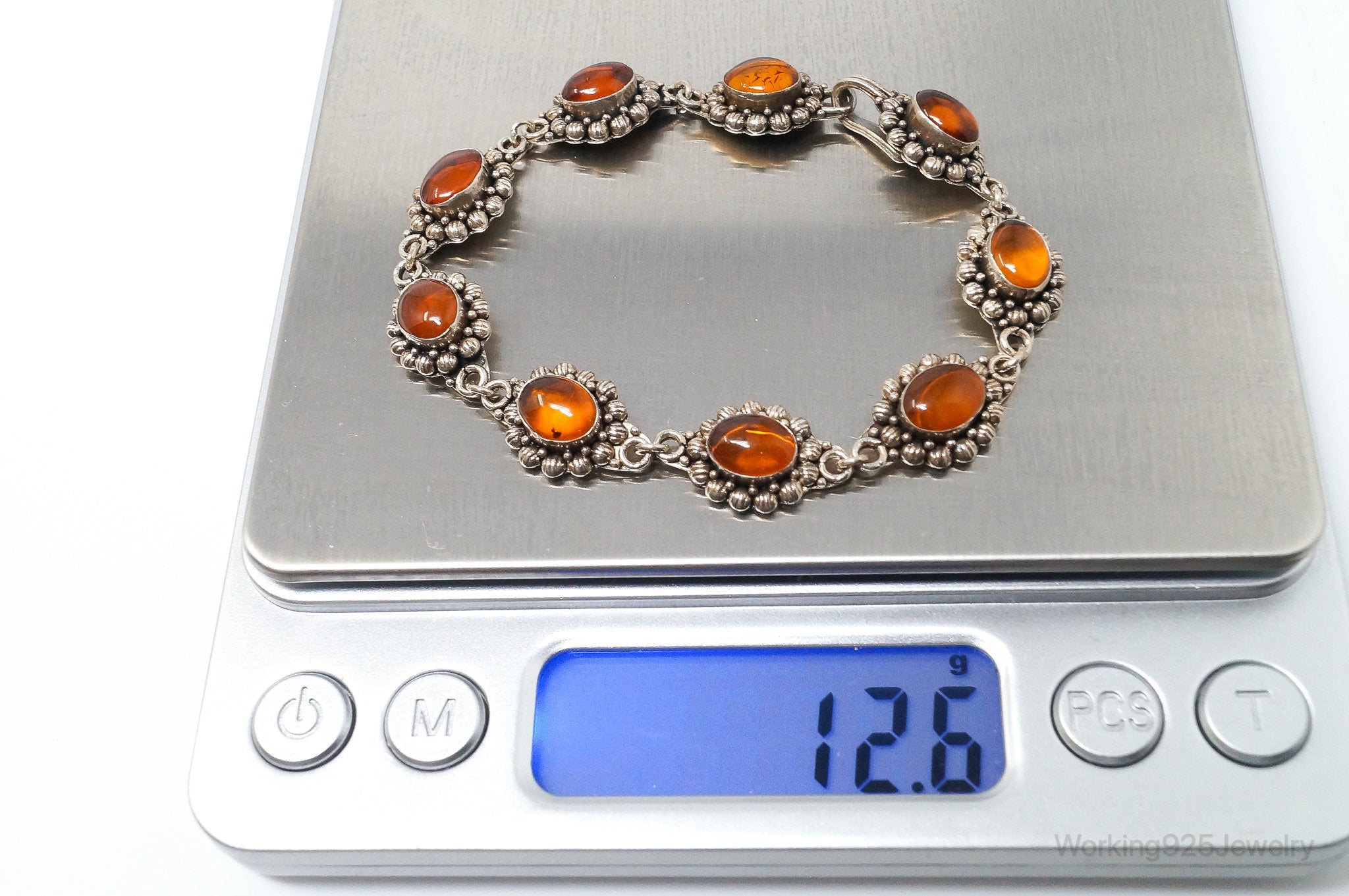 Vintage Baltic Amber Modernist Sterling Silver Bracelet