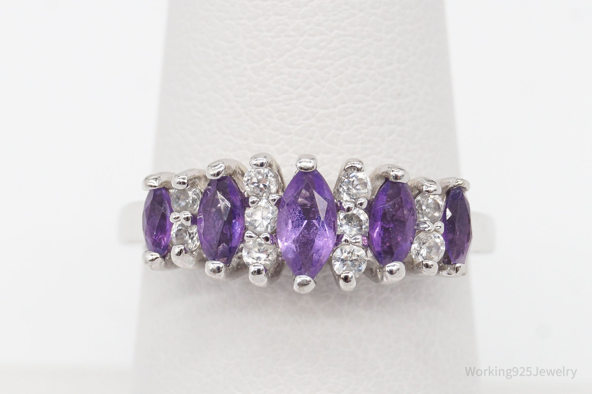 Vintage Amethyst Cubic Zirconia Sterling Silver Ring - Size 7.75