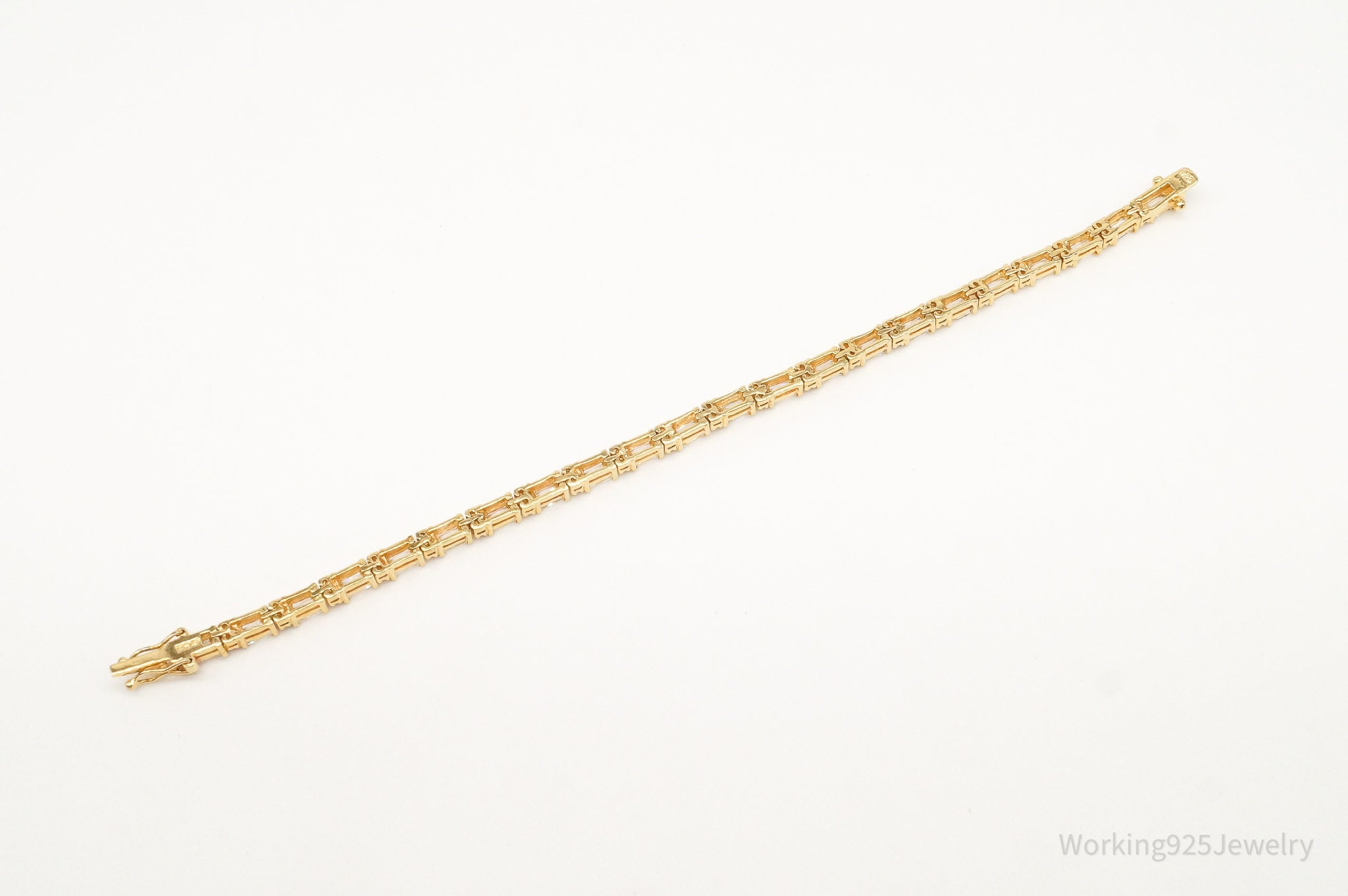 Vintage Cubic Zirconia Gold Vermeil Sterling Silver Tennis Bracelet