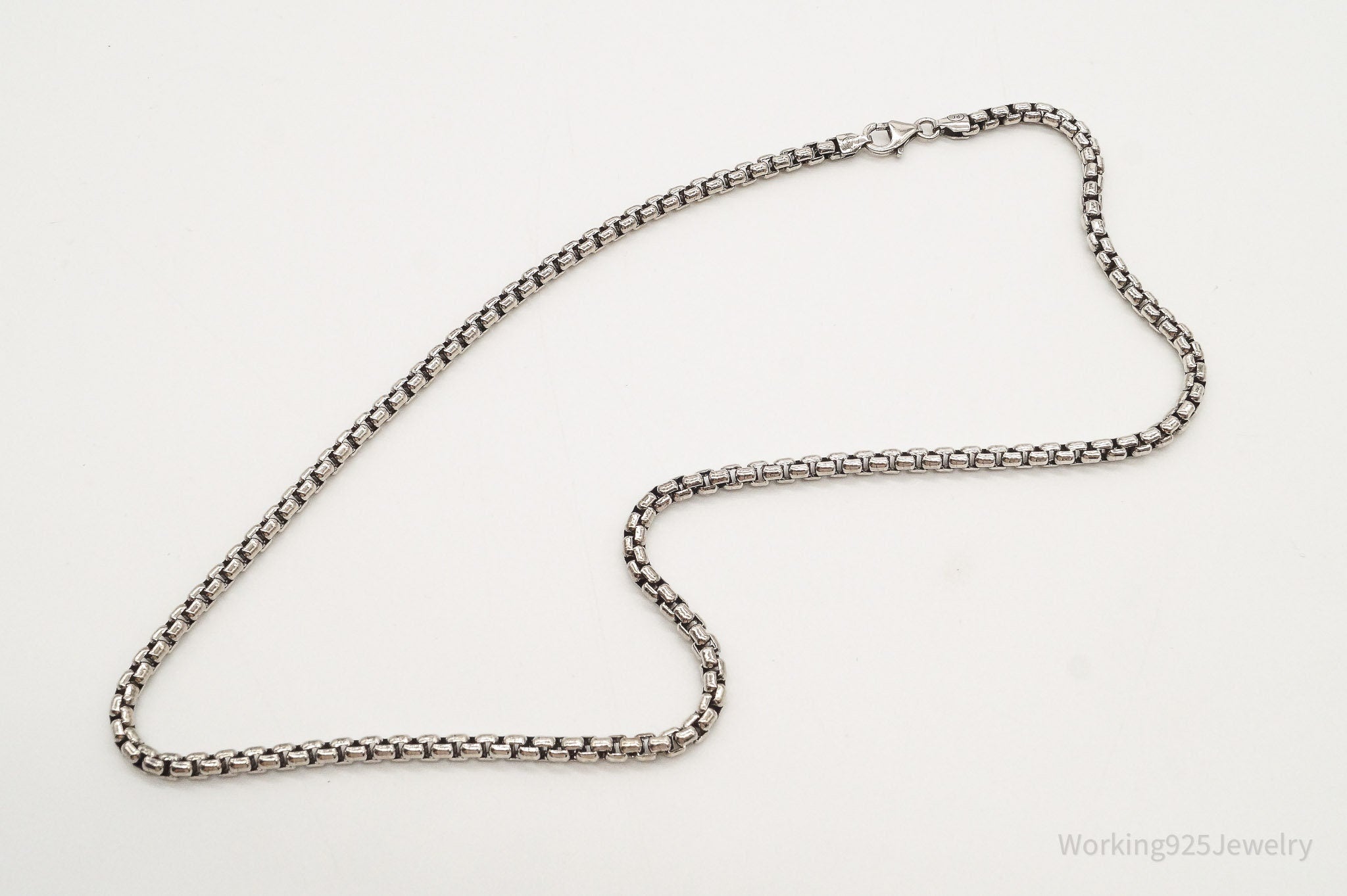 Vintage High Fashion Sterling Silver Puffy Box Chain Link Necklace