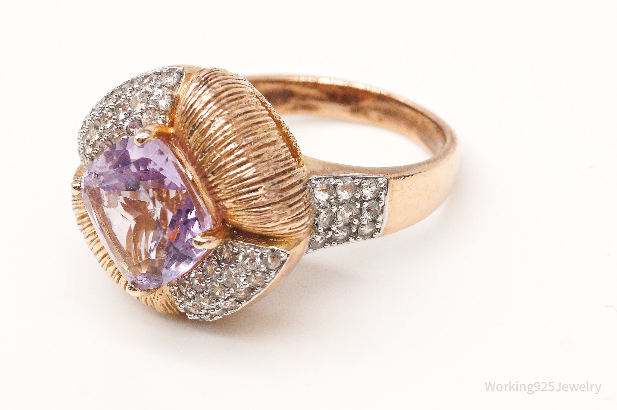 Vintage Amethyst Cubic Zirconia Rose Gold Vermeil Sterling Silver Ring SZ 9