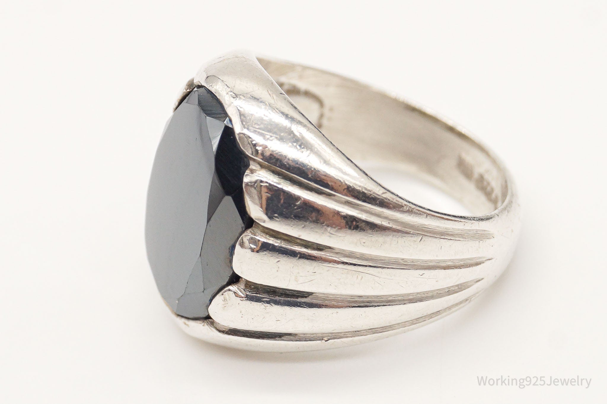 Vintage Designer WM Co Hematite Sterling Silver Ring - Size 10