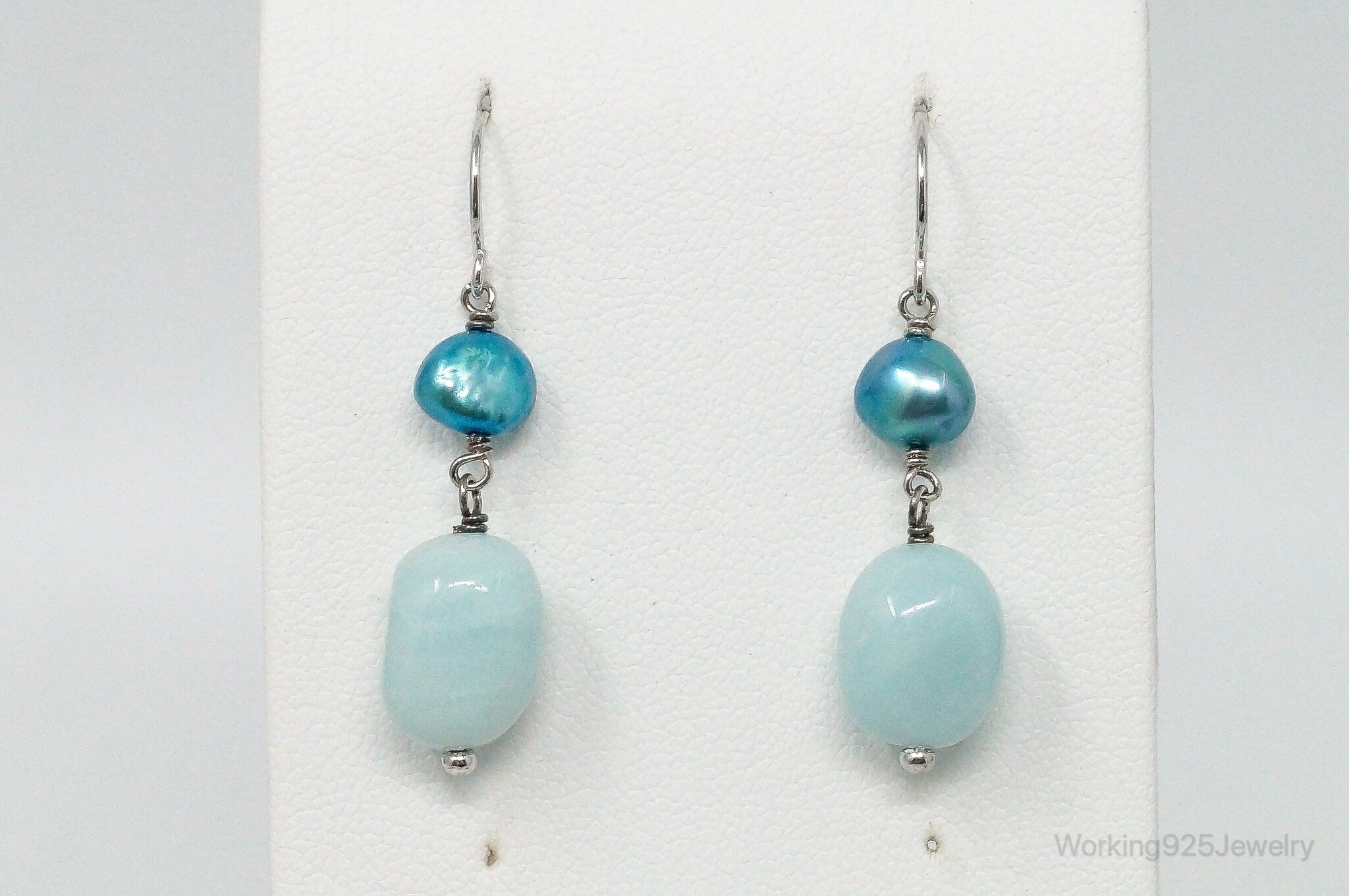 Blue Larimar Blue Pearl Sterling Silver Earrings