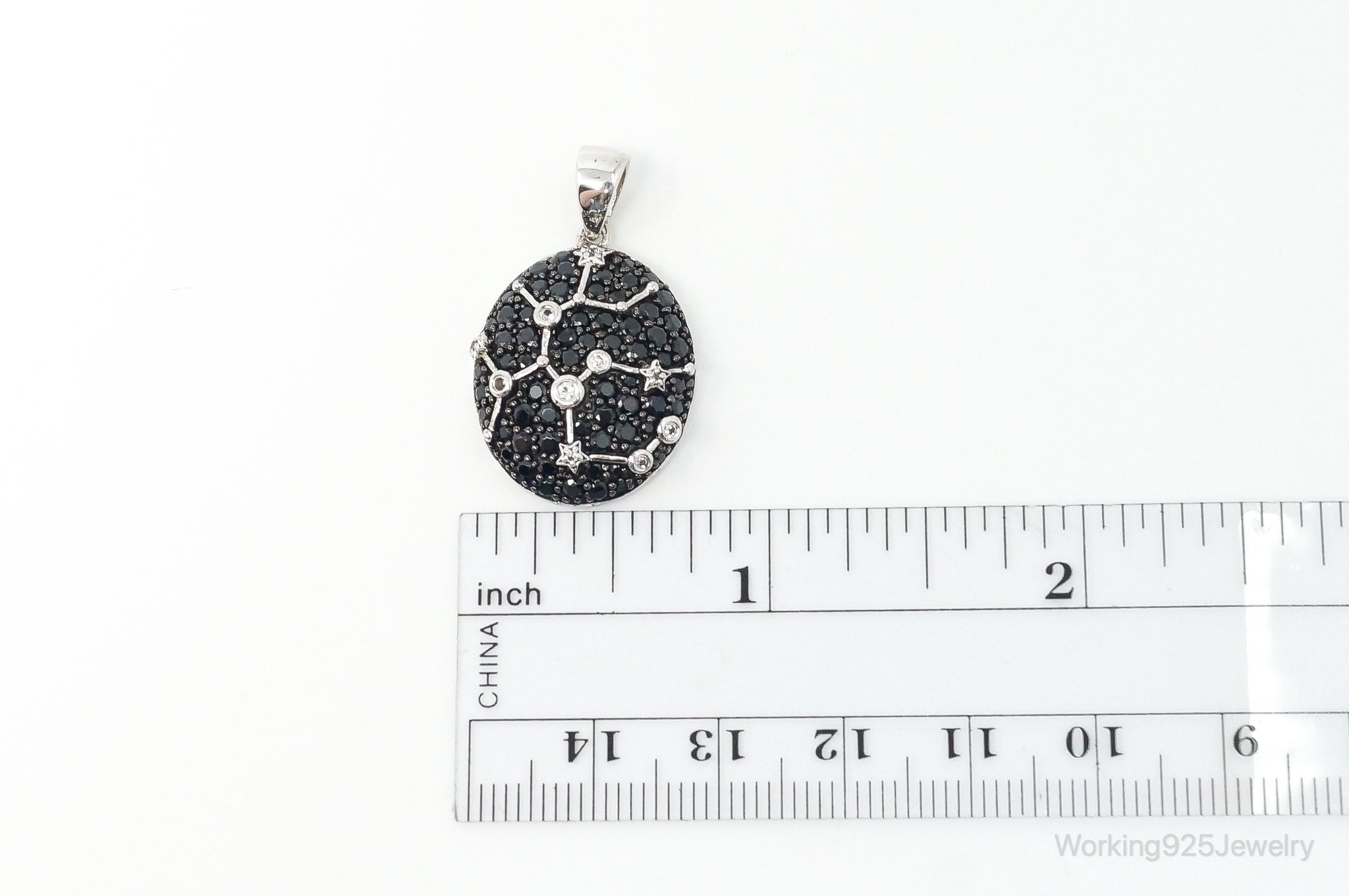 Designer IPS Cubic Zirconia Black Onyx Sagittarius Sterling Silver Pendant