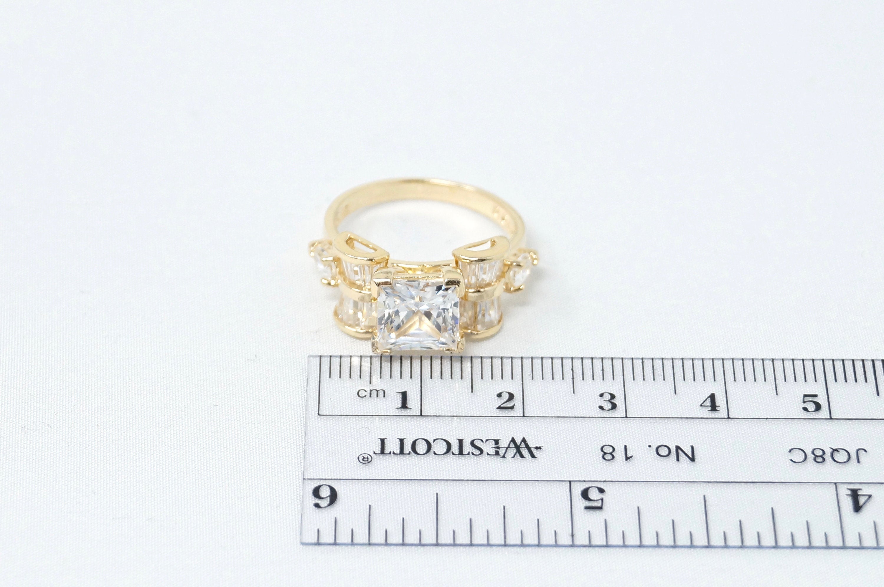 Vintage Art Deco Gold Vermeil Cz Statement Ring Sterling Silver - Size 8