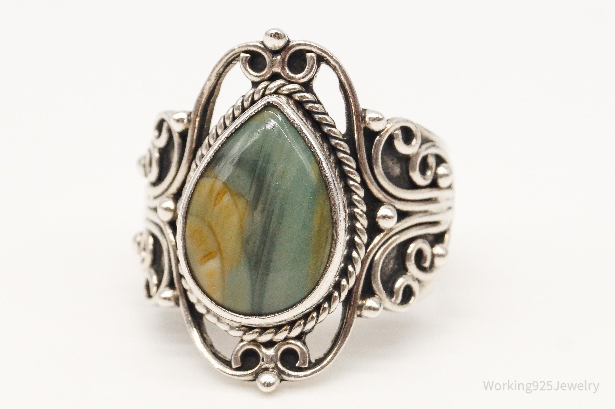 Vintage Jasper Sterling Silver Ring - Size 8.25