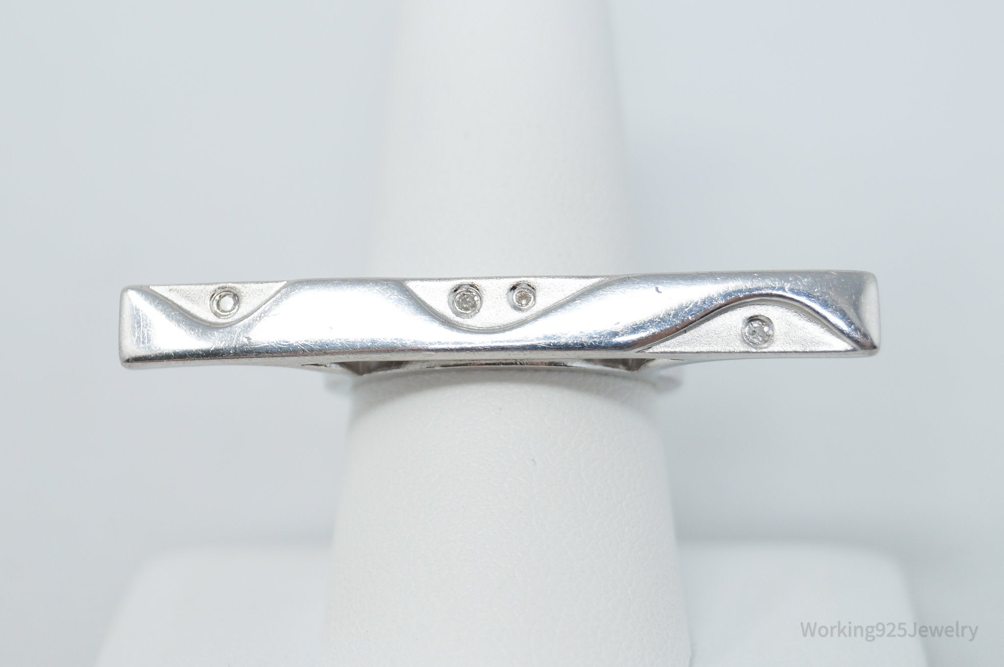 Vintage Designer HDIA Diamond Wave Bar Sterling Silver Ring - Size 8.75