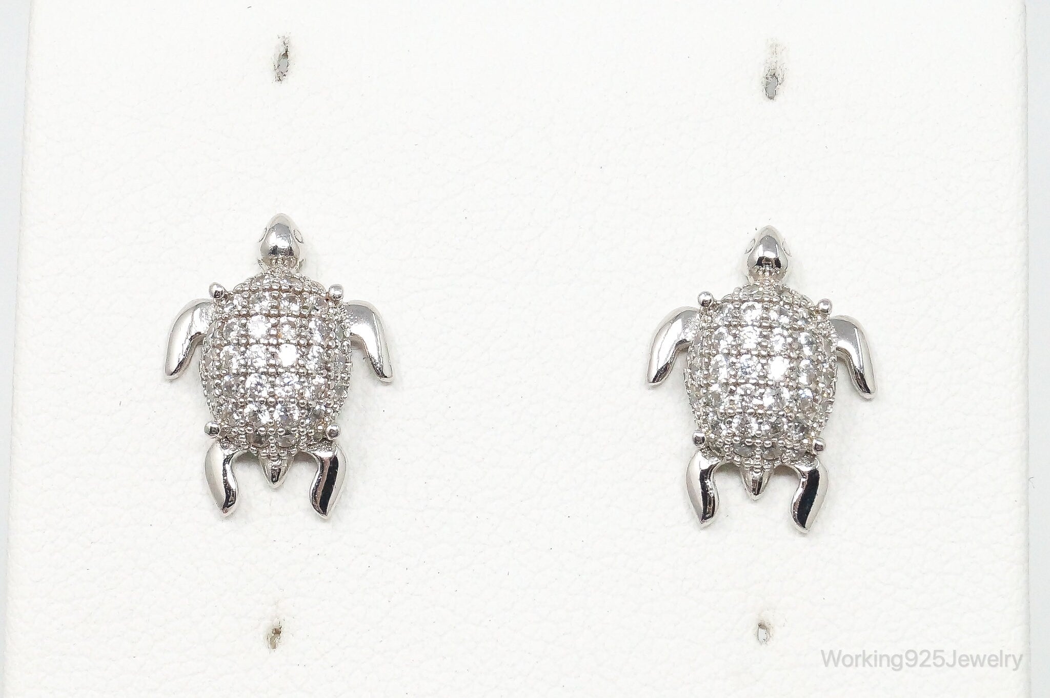 Vintage Cubic Zirconia Sea Turtle Sterling Silver Earrings