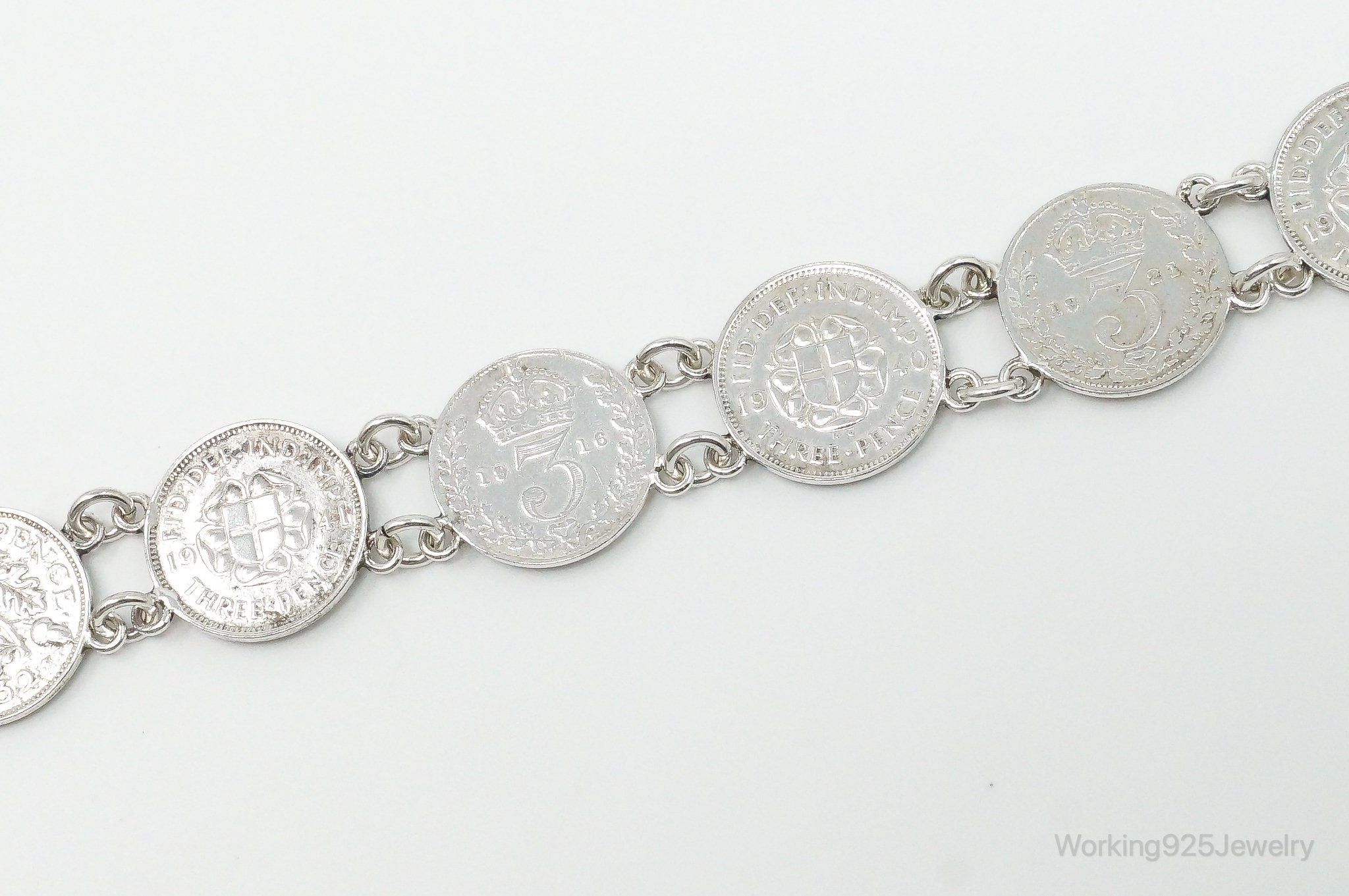 Vintage British Coins Sterling Silver Bracelet