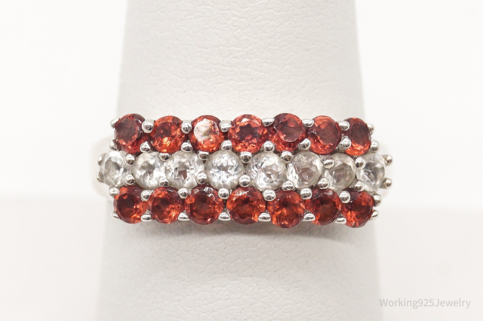 Vintage Garnet Cubic Zirconia Sterling Silver Ring - Size 8