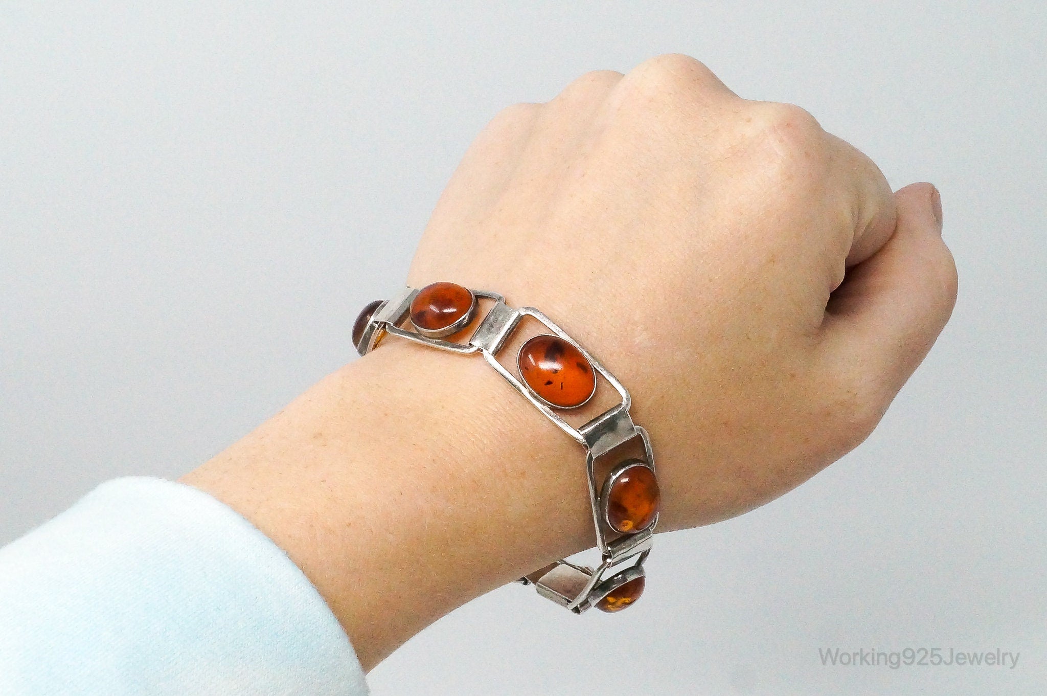 Vintage Graciana Baltic Amber Modernist Sterling Silver Bracelet