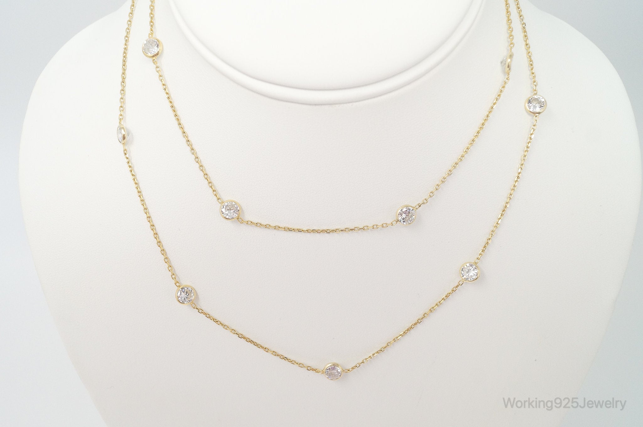 Vintage Gold Vermeil Cubic Zirconia Sterling Silver Necklace