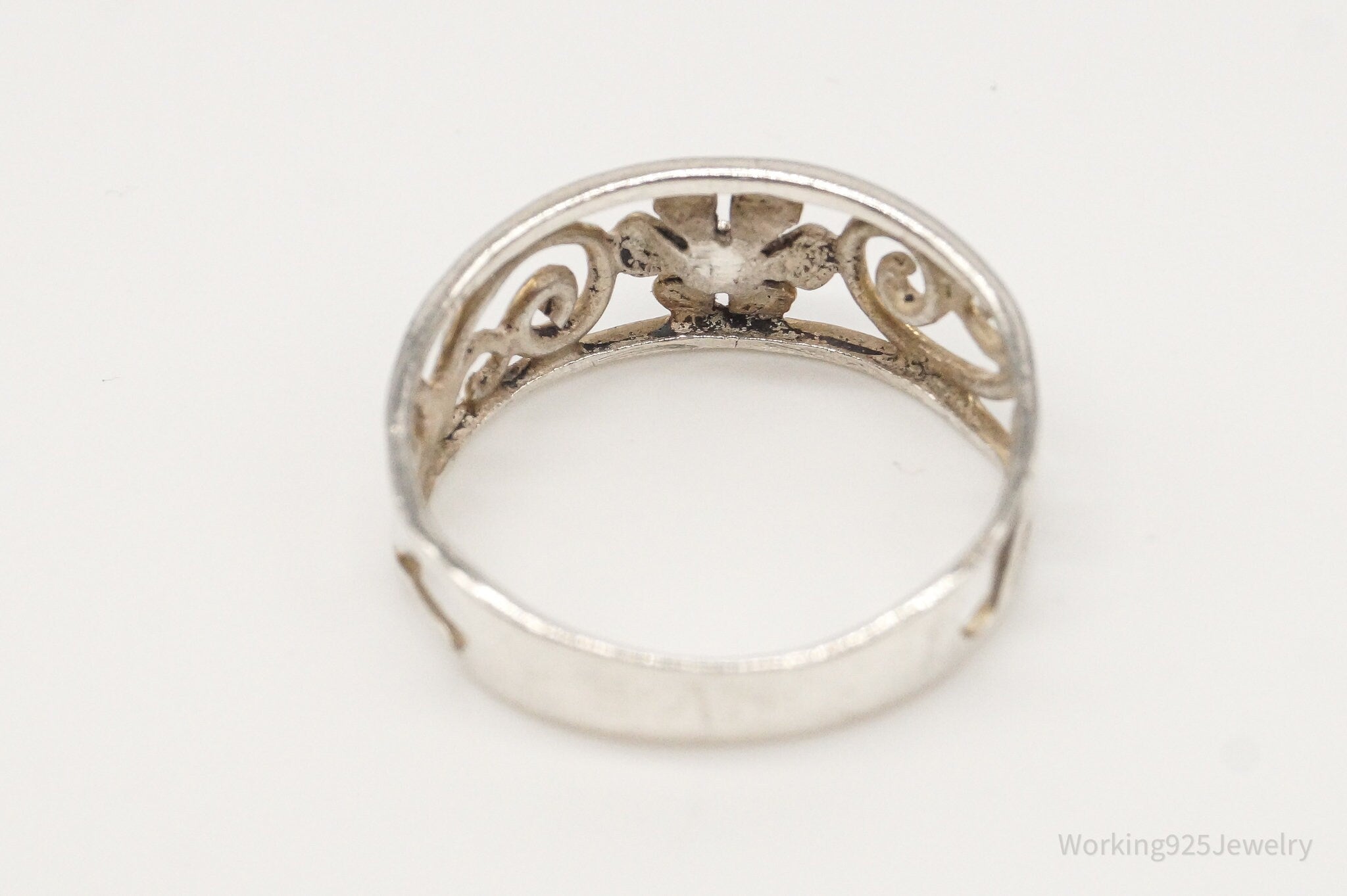 Vintage Flower Sterling Silver Band Ring - Size 6