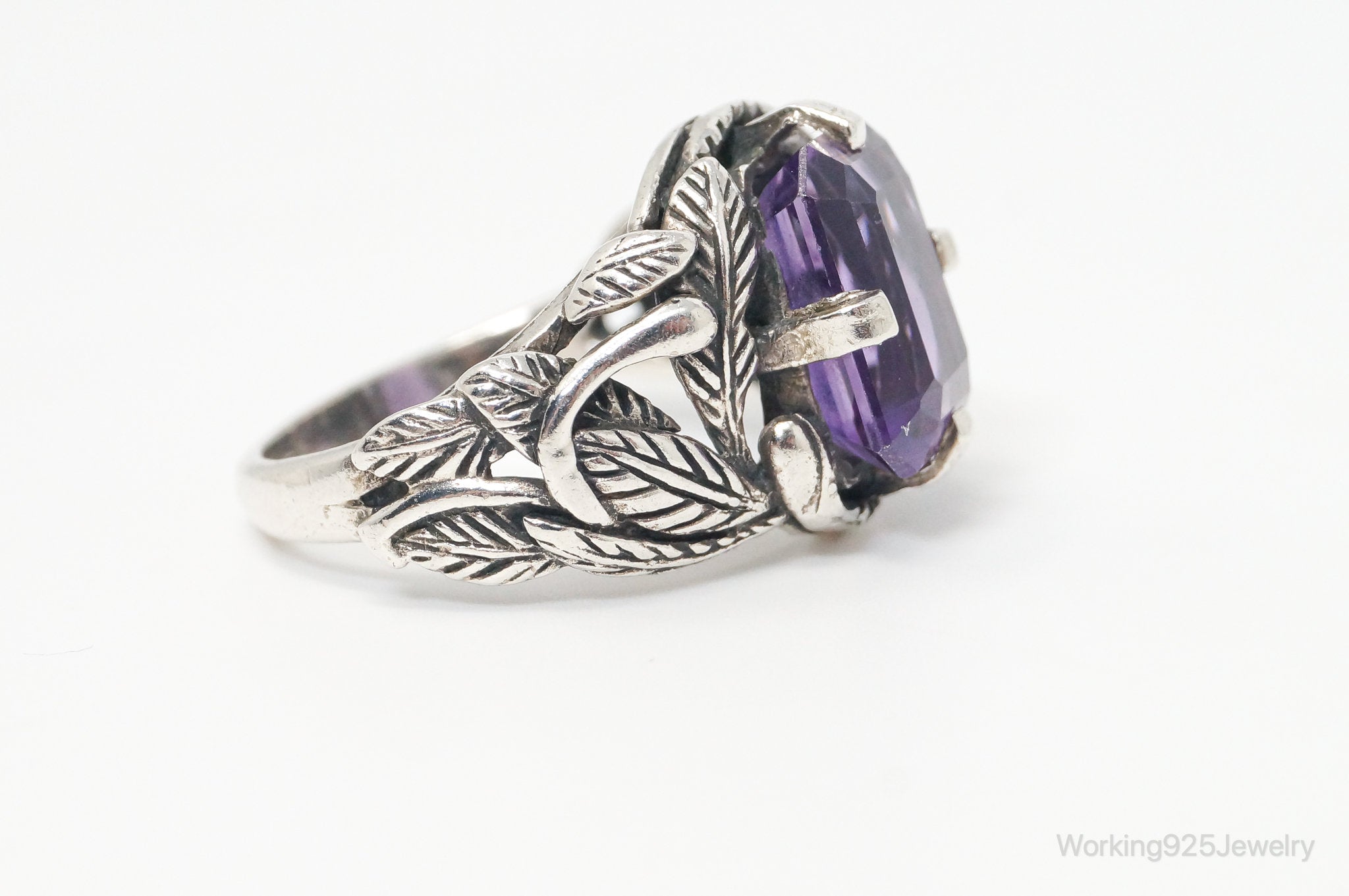 Vintage Amethyst Sterling Silver Statement Ring Sz 7.75