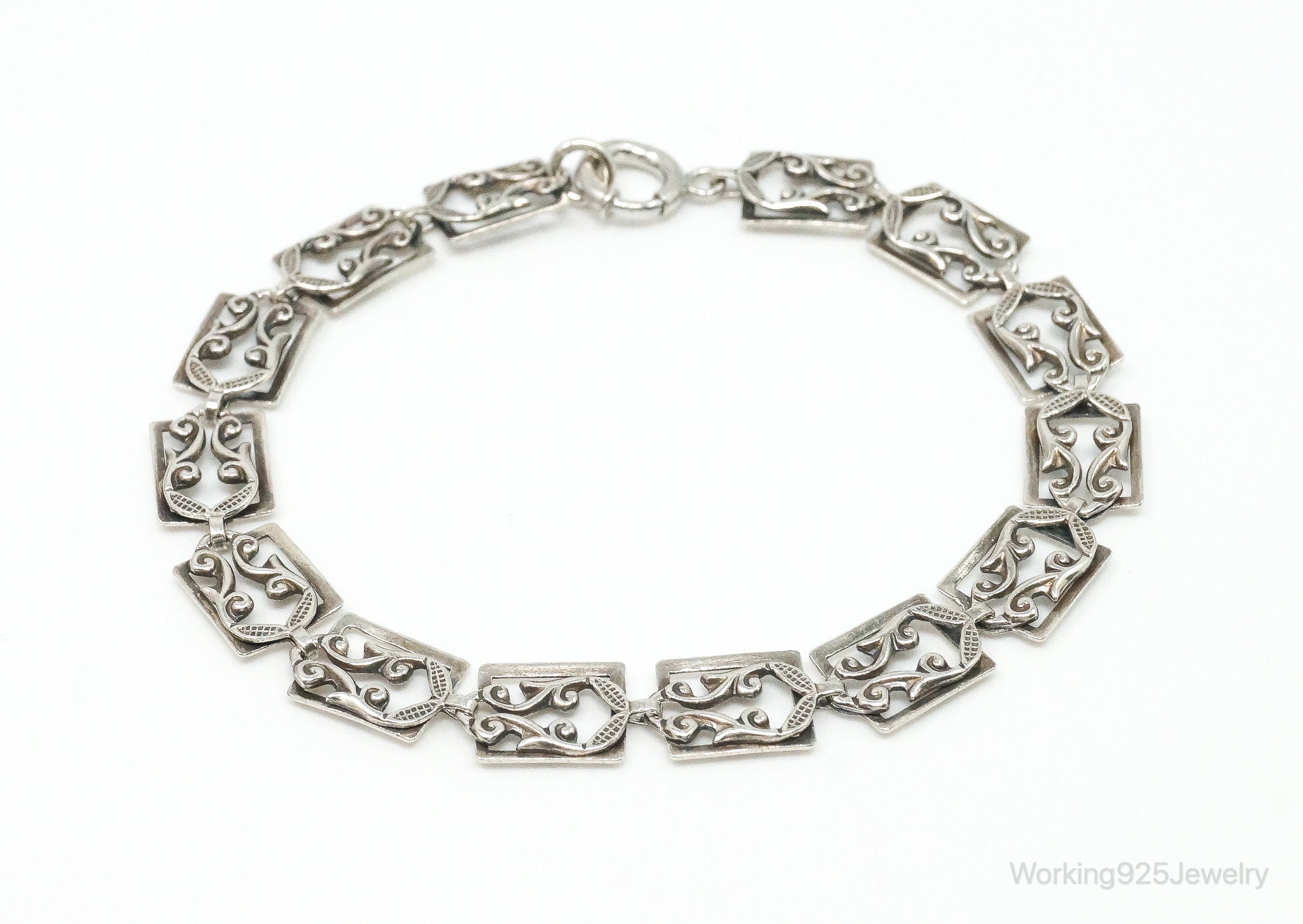 Antique Art Deco Sterling Silver Panel Bracelet