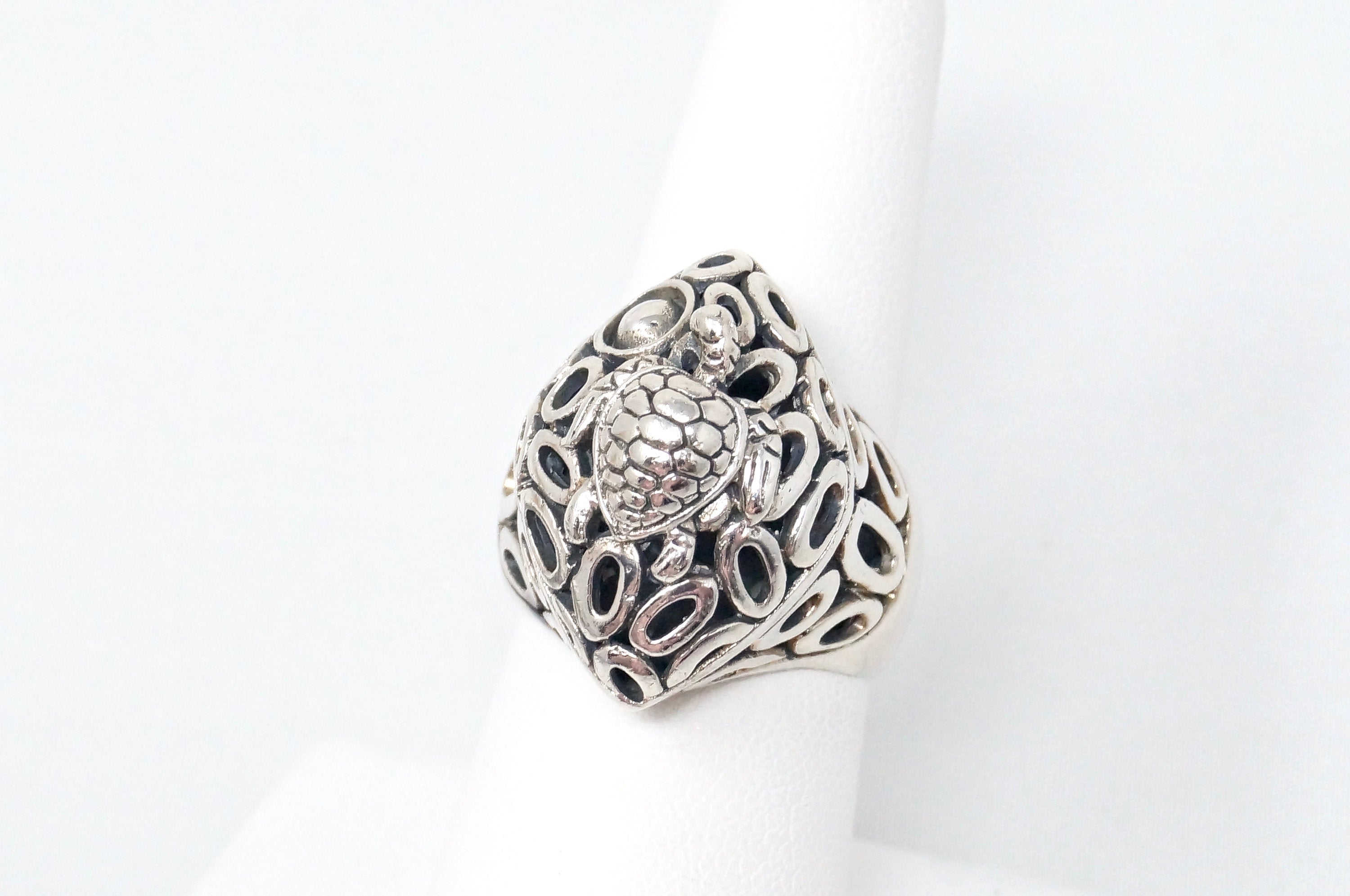 Vintage Designer KL Large Sea Turtle Cut Out Sterling Silver Ring Sz 7.75