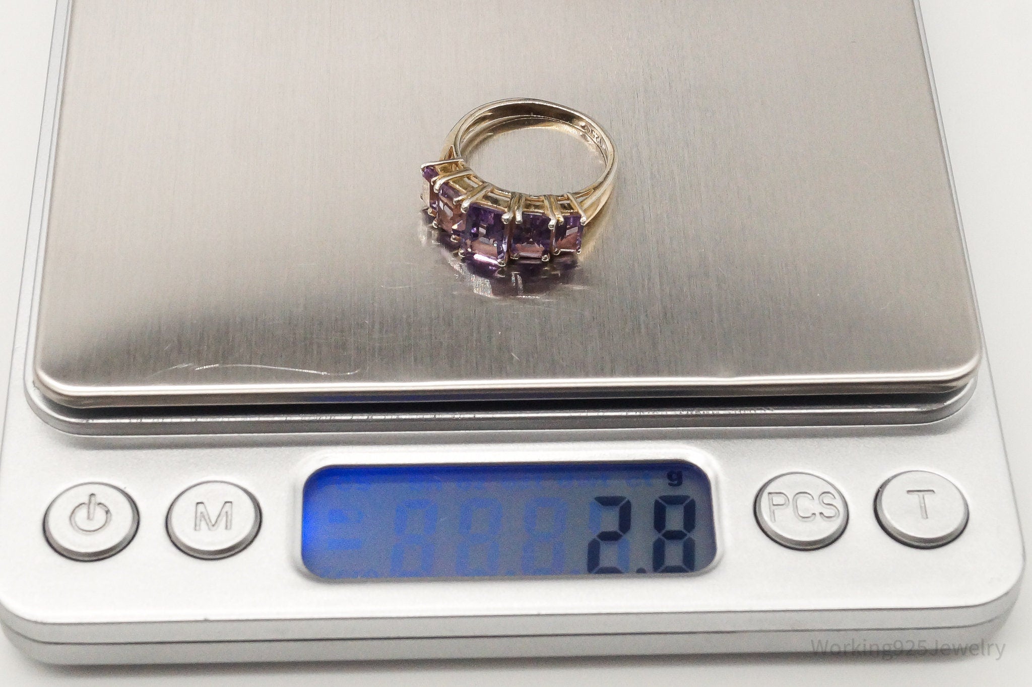 Vintage Amethyst Gold Wash Sterling Silver Ring - Size 5.75