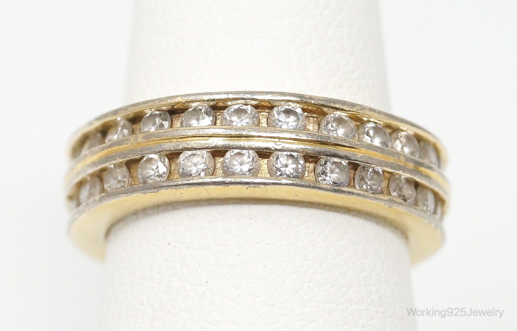 Vintage EDCO Cubic Zirconia Gold Vermeil Sterling Silver Band Ring - Size 6