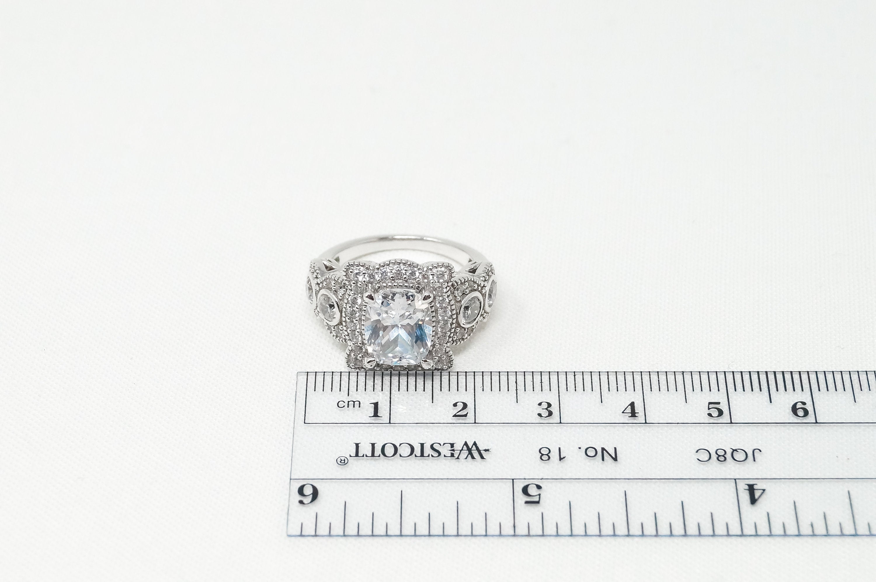 Vintage Cubic Zirconia Sterling Silver Statement Ring - Sz 6.5 -783460914