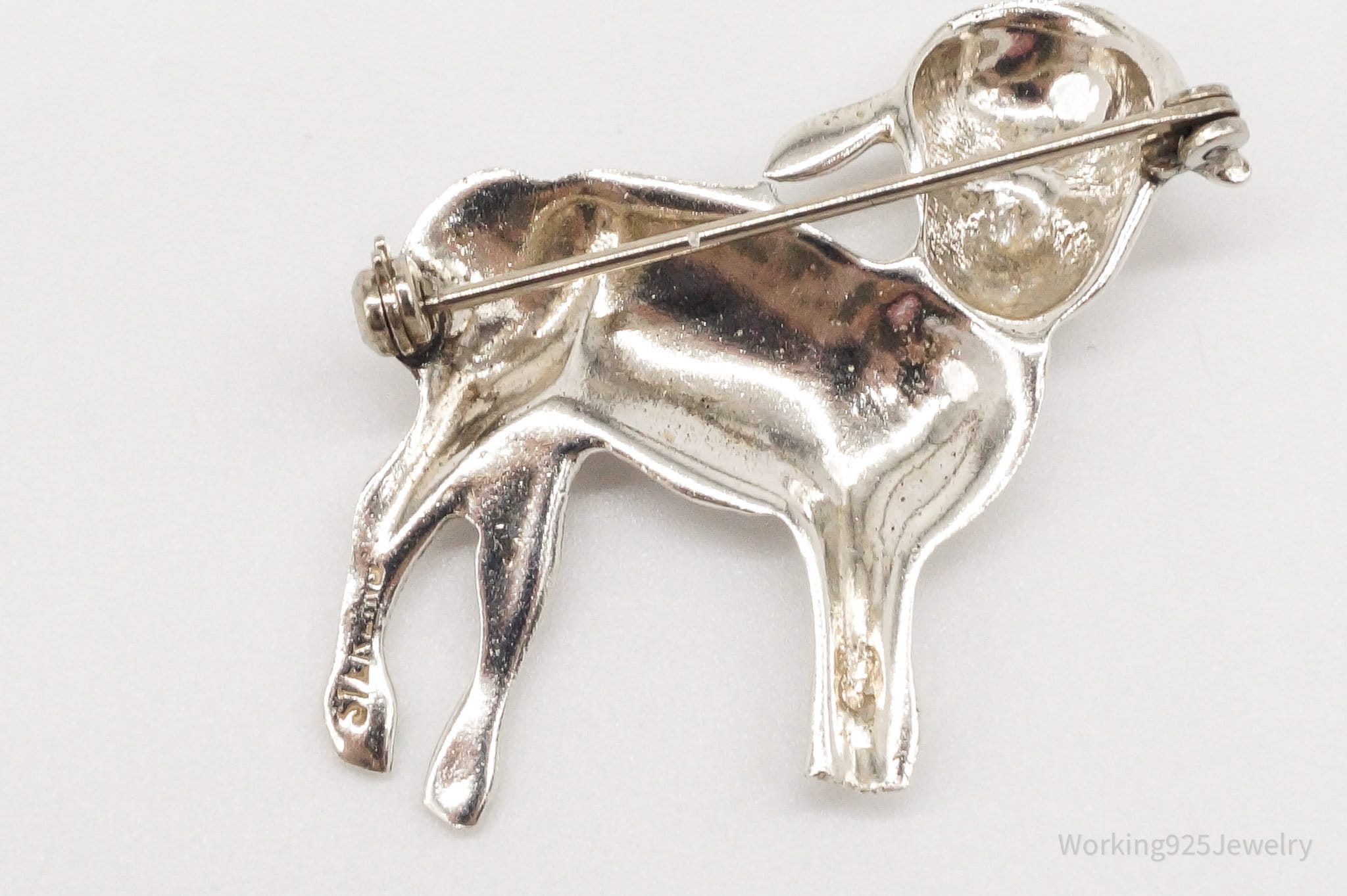 Antique Lamb Sheep Sterling Silver Brooch Pin