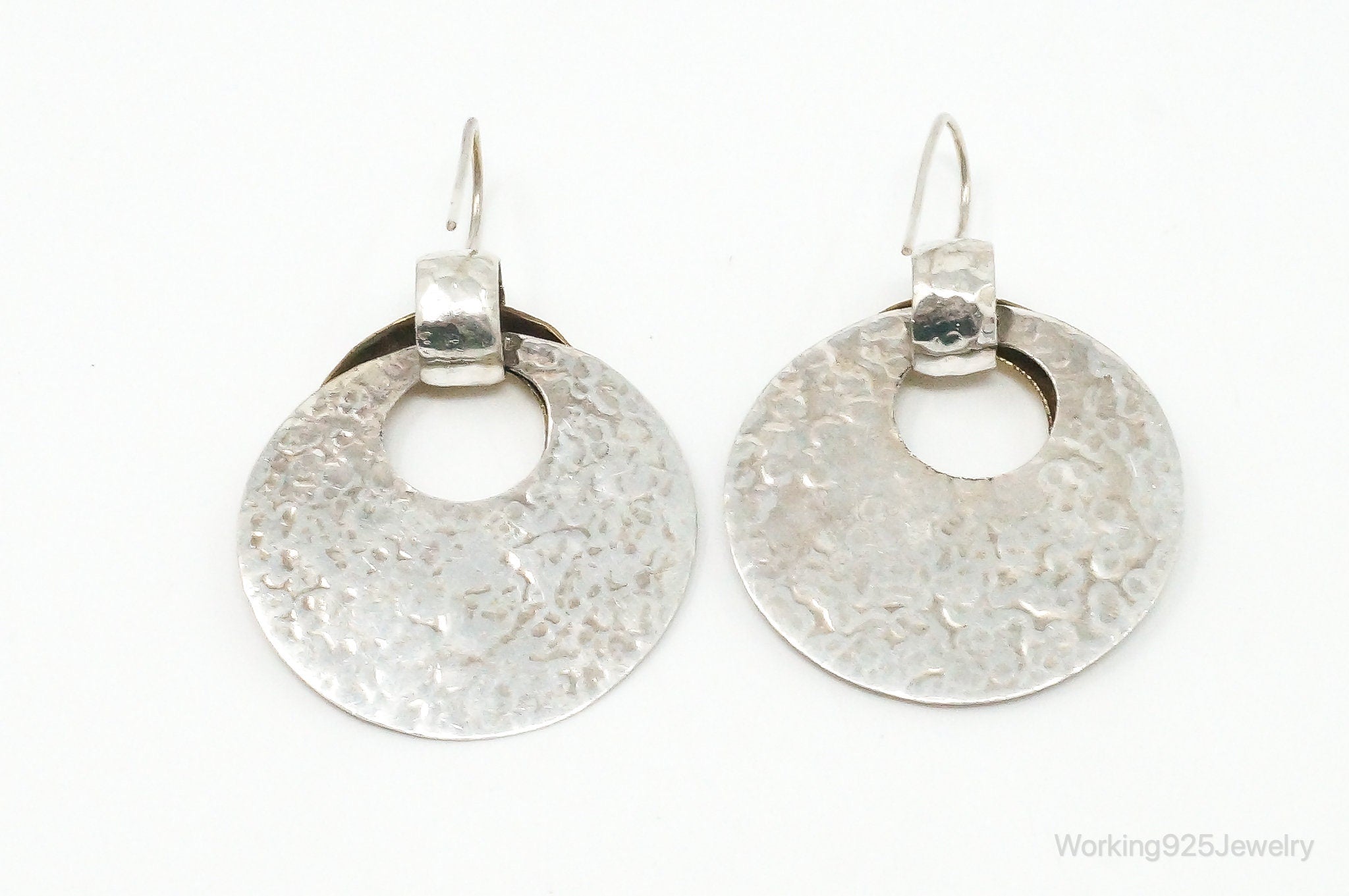 Vintage Brass Sterling Silver Hammered Style Earrings