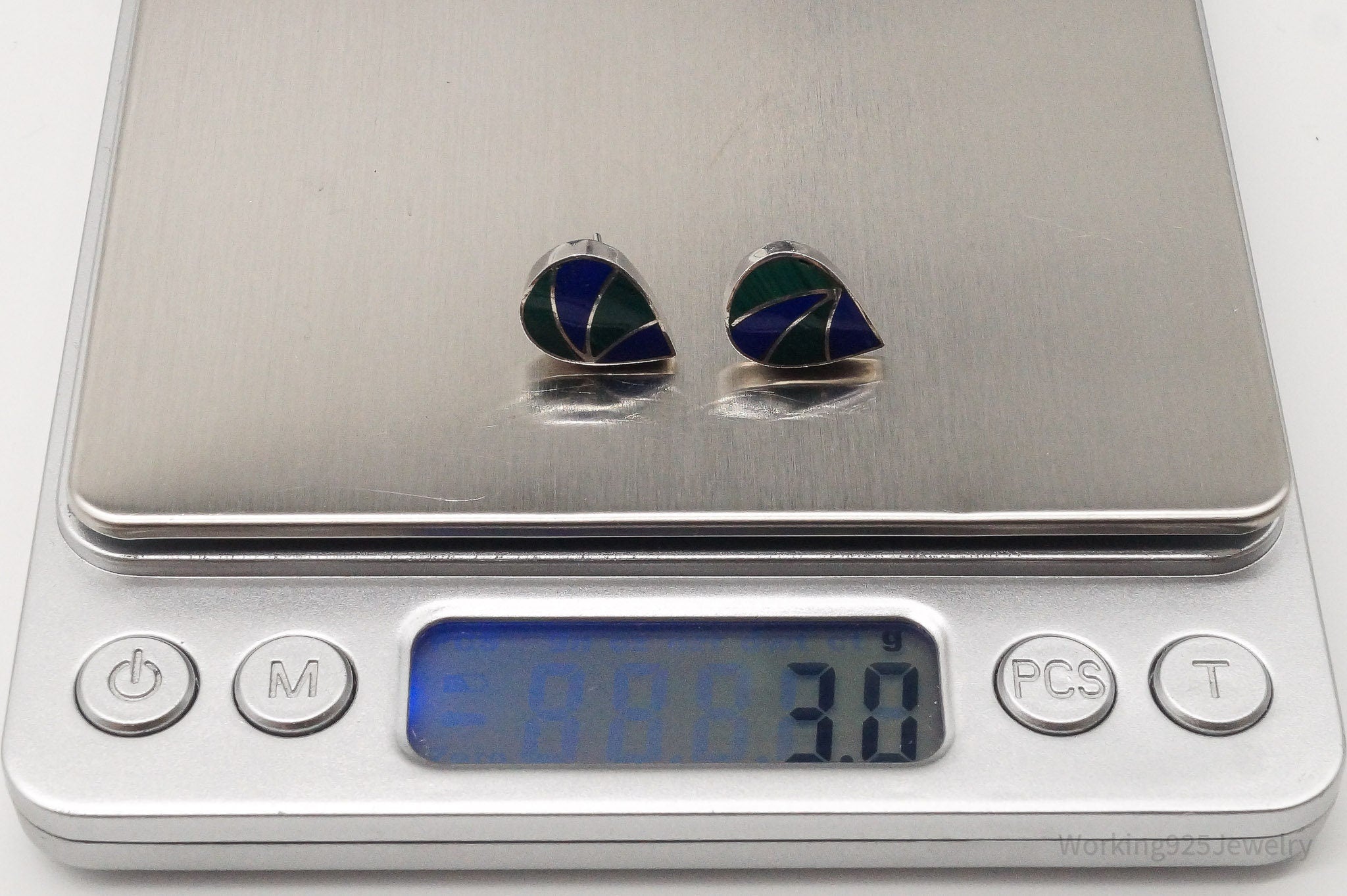 Vintage Lapis Lazuli Malachite 950 Silver Earrings