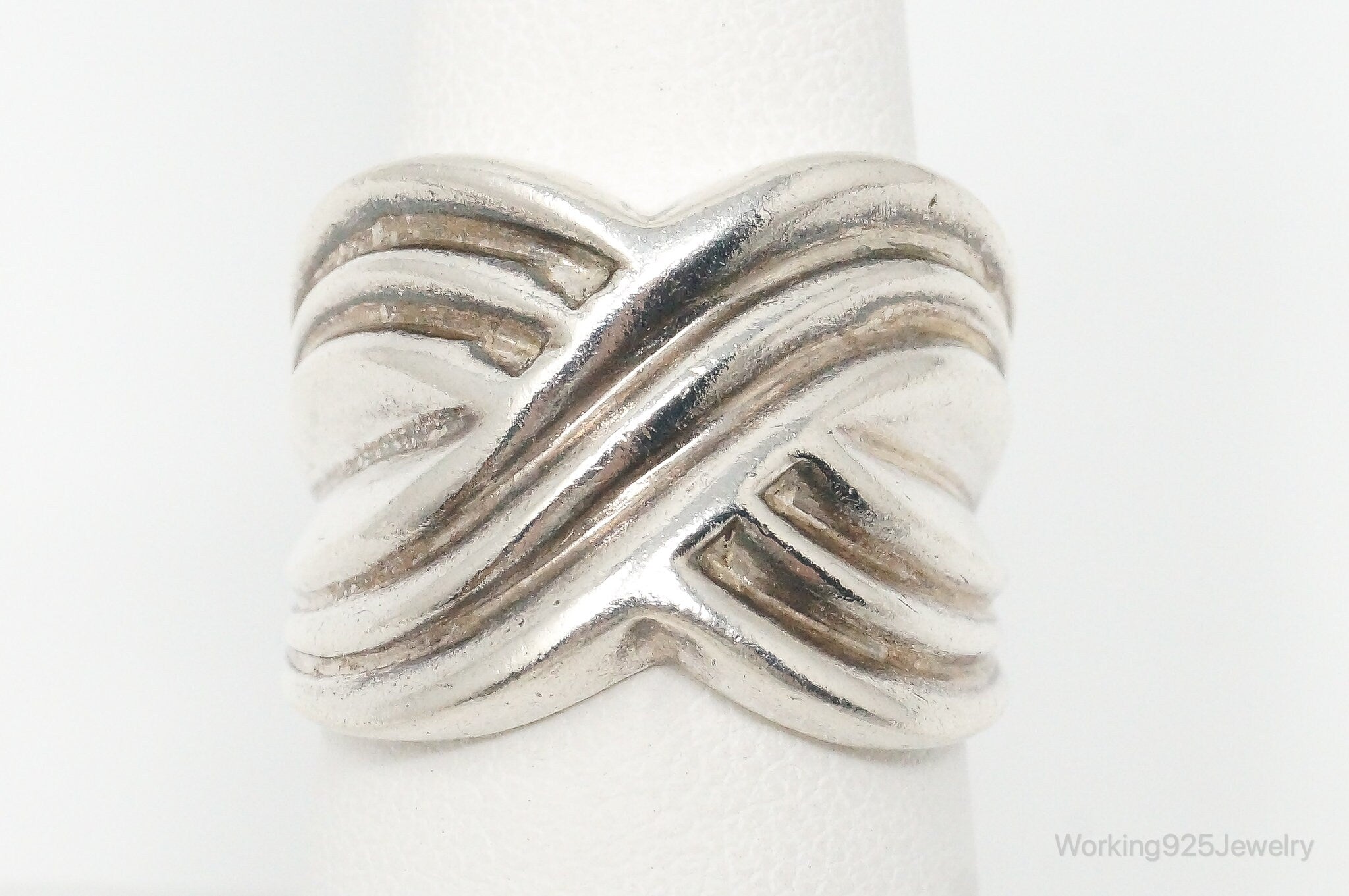 Vintage Crossover Designer Sterling Silver Ring Size 8