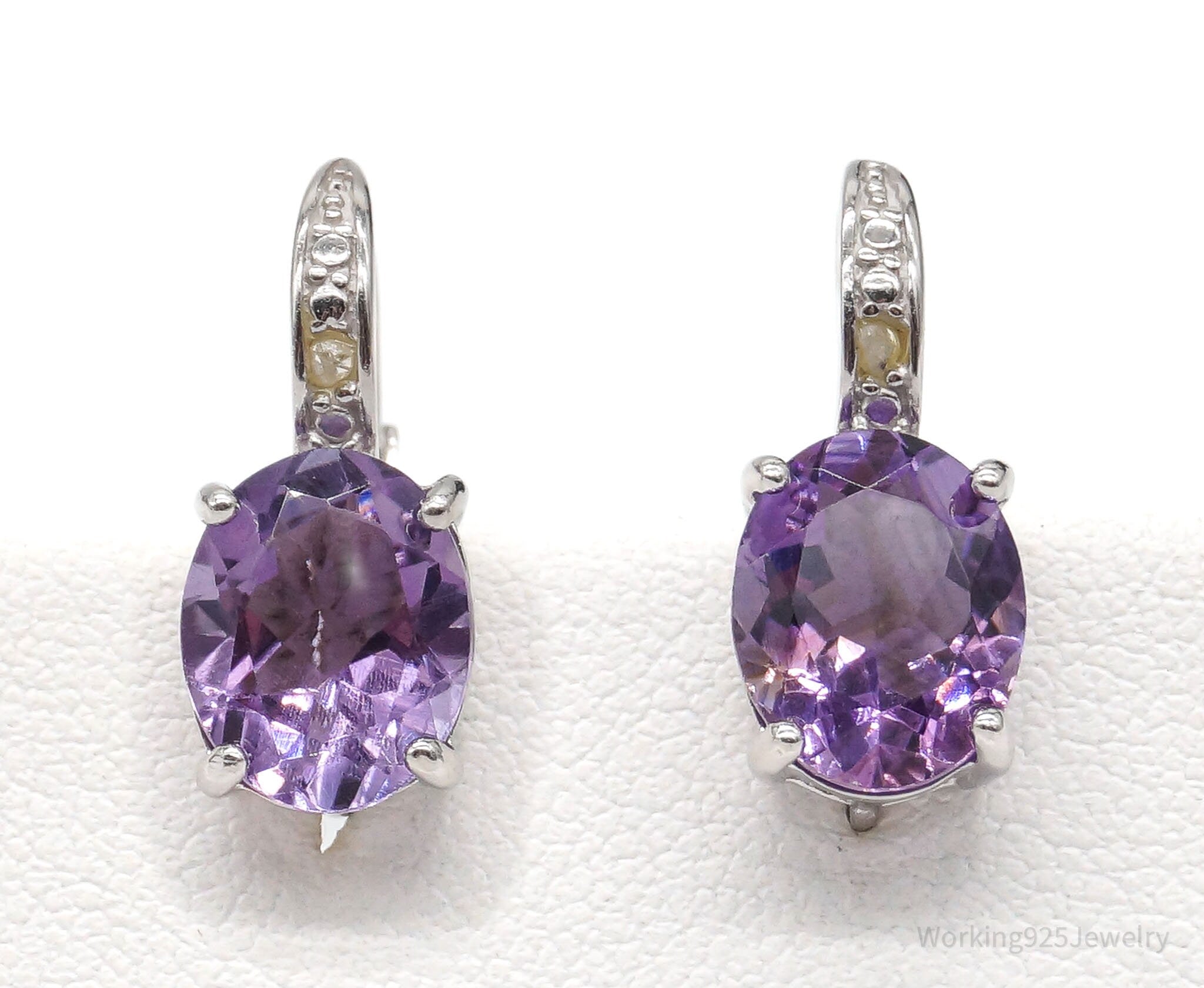 Vintage Designer DBJ Amethyst Diamond Sterling Silver Earrings