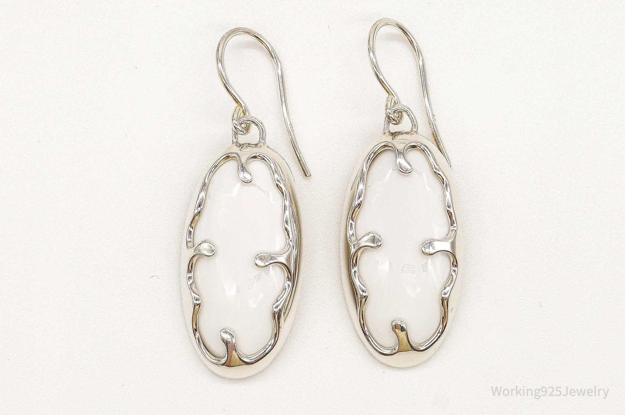 Designer RLM Studio White Agate Brass Sterling Silver Earrings