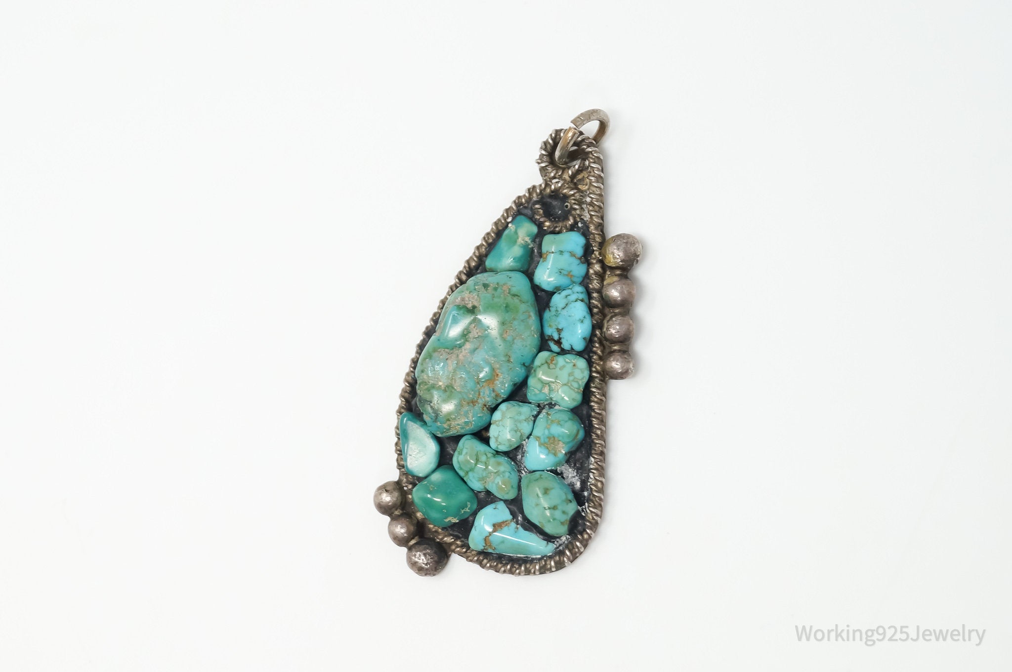 Vintage Handmade Native American RC Turquoise Sterling Silver Pendant